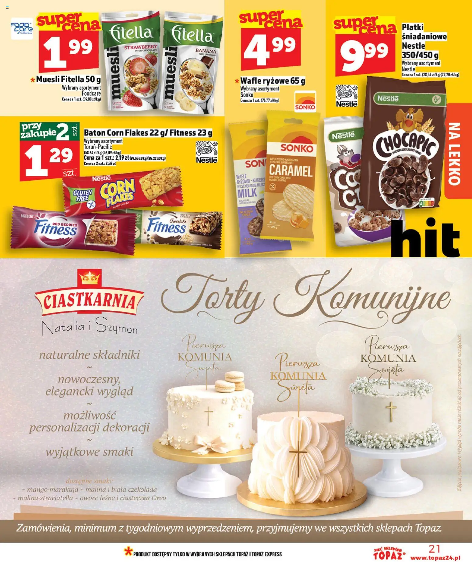 Topaz gazetka - MAZ od 16.04.2026 | Strona: 21 | Produkty: Płatki śniadaniowe, Czekolada, Ciasteczka, Owoce