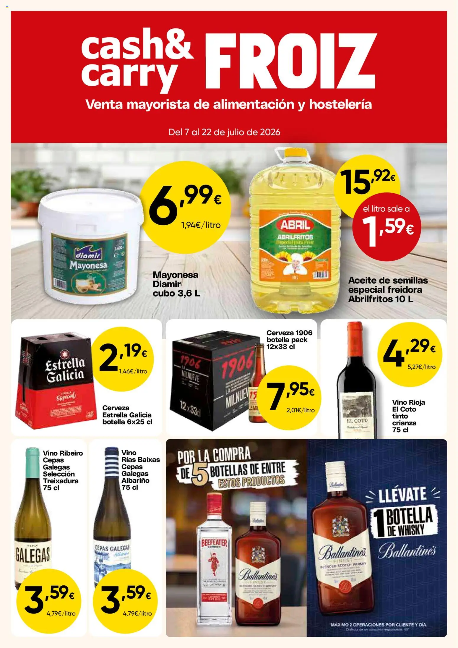 Froiz - Folleto Cash │ válido desde el 07/07/2026 | Página: 1 | Productos: Aceite, Vino, Whisky, Οθόνη προβολής