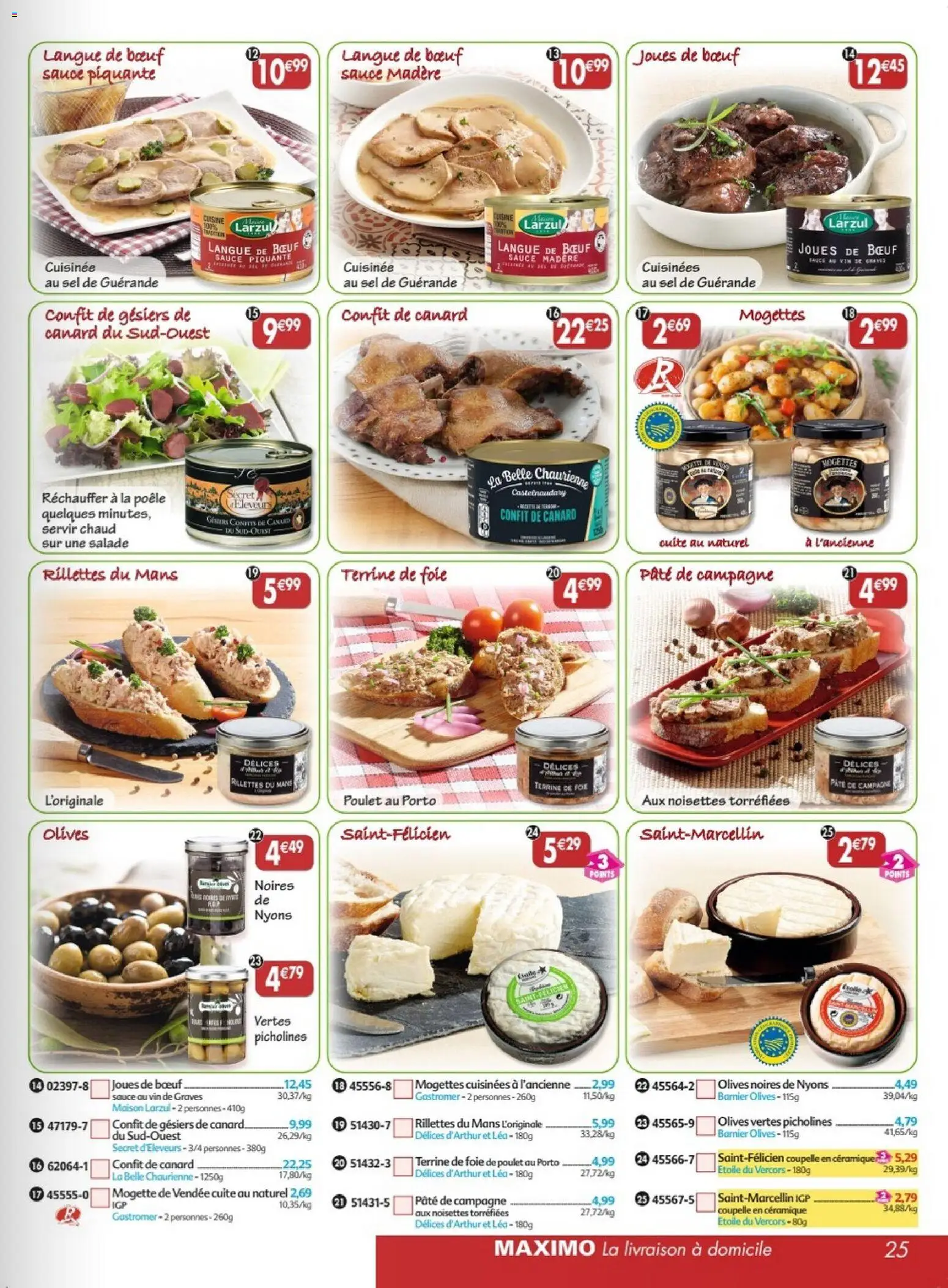 {H1} | Page: 25 | Produits: Salade, Langue de bœuf, Pâte, Coupelle
