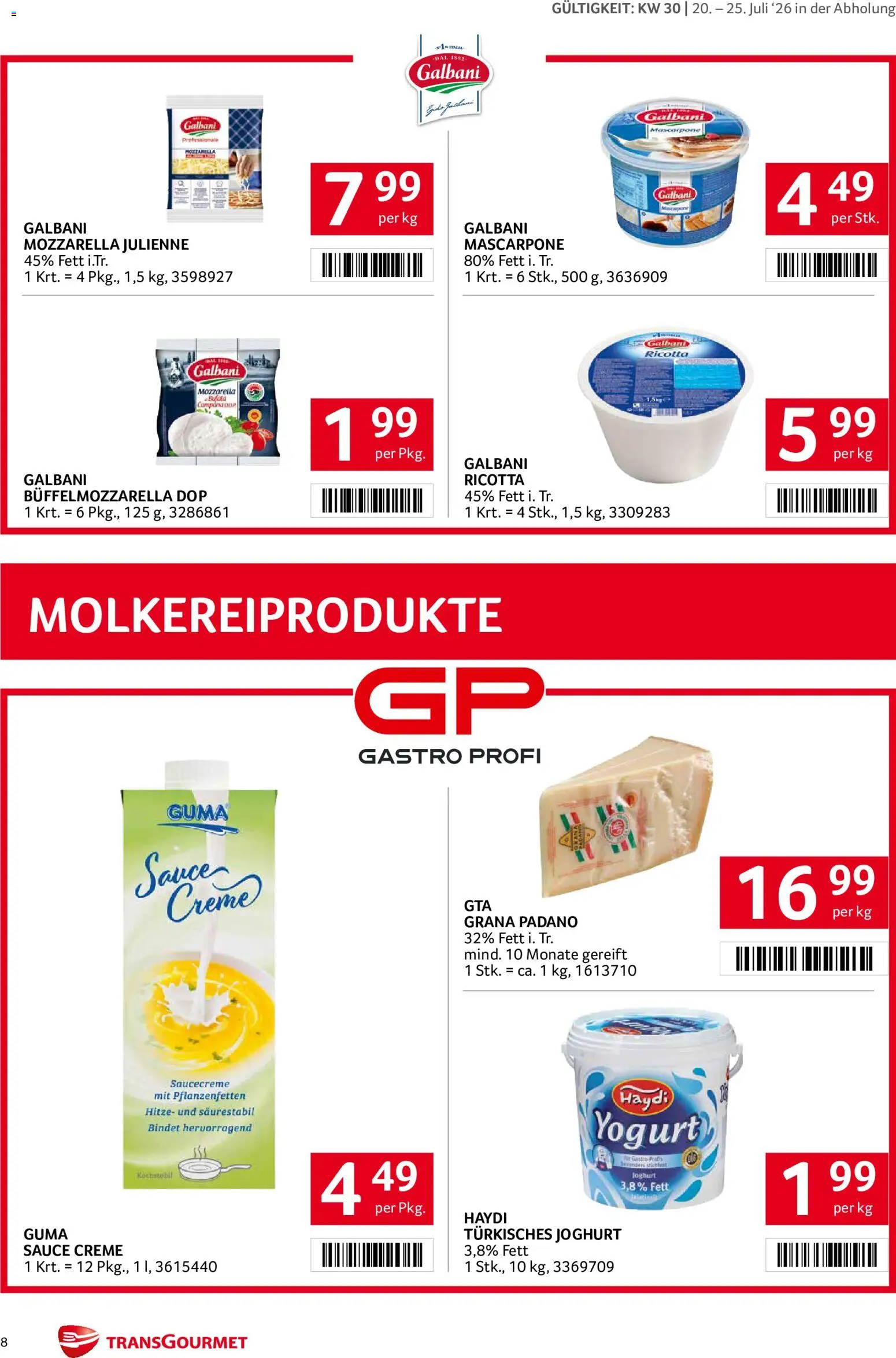 Transgourmet Flugblatt gültig ab 20.07.2026 | Seite: 8 | Produkte: Creme, Joghurt