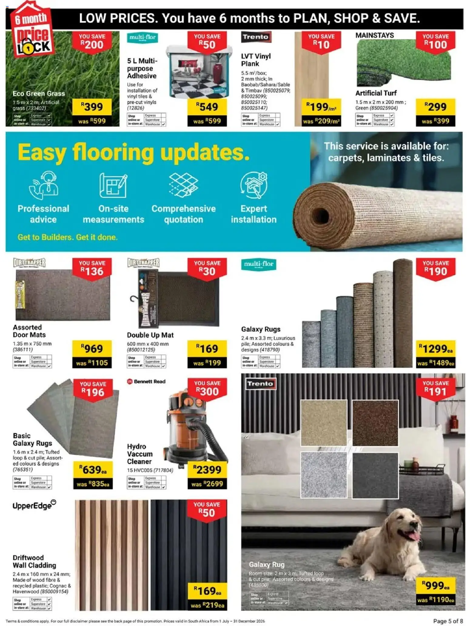 New Builders catalogue – valid from 01/07/2026 | Page: 5 | Products: Rug, Lock, Adhesive, Cladding