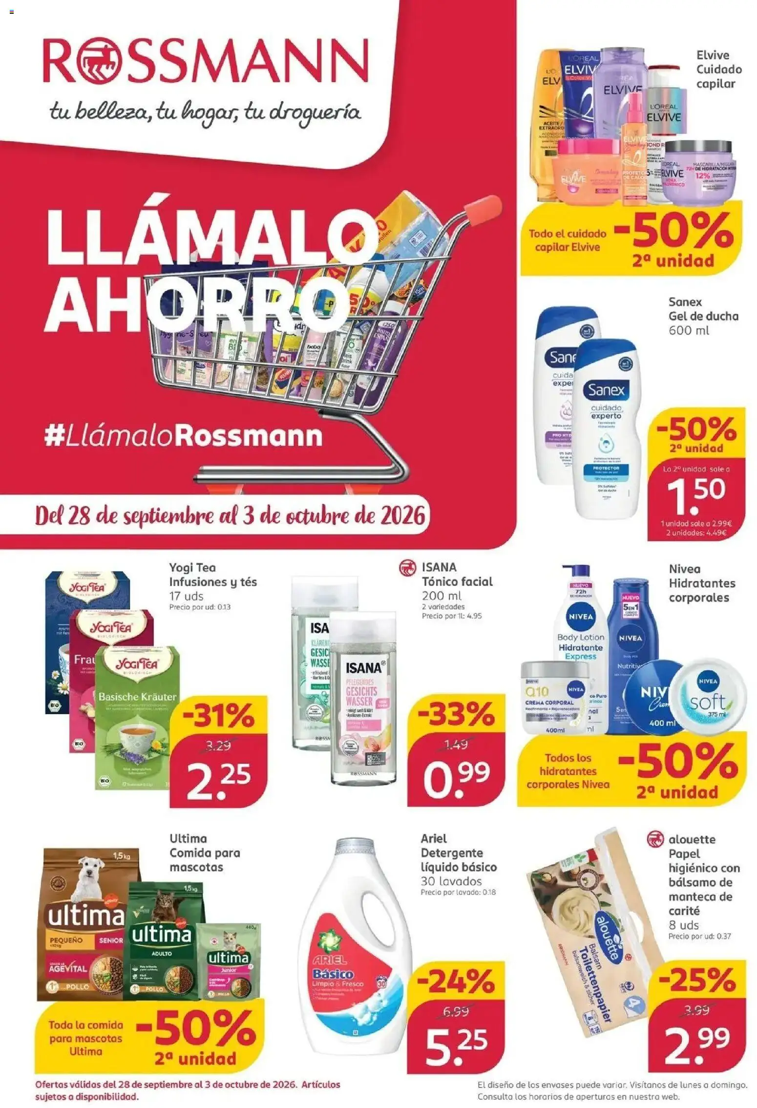 ROSSMANN - Llámalo Ahorro 28/09/2026 - 03/10/2026 | Página: 1 | Productos: Manteca, Crema, Pollo, Ducha