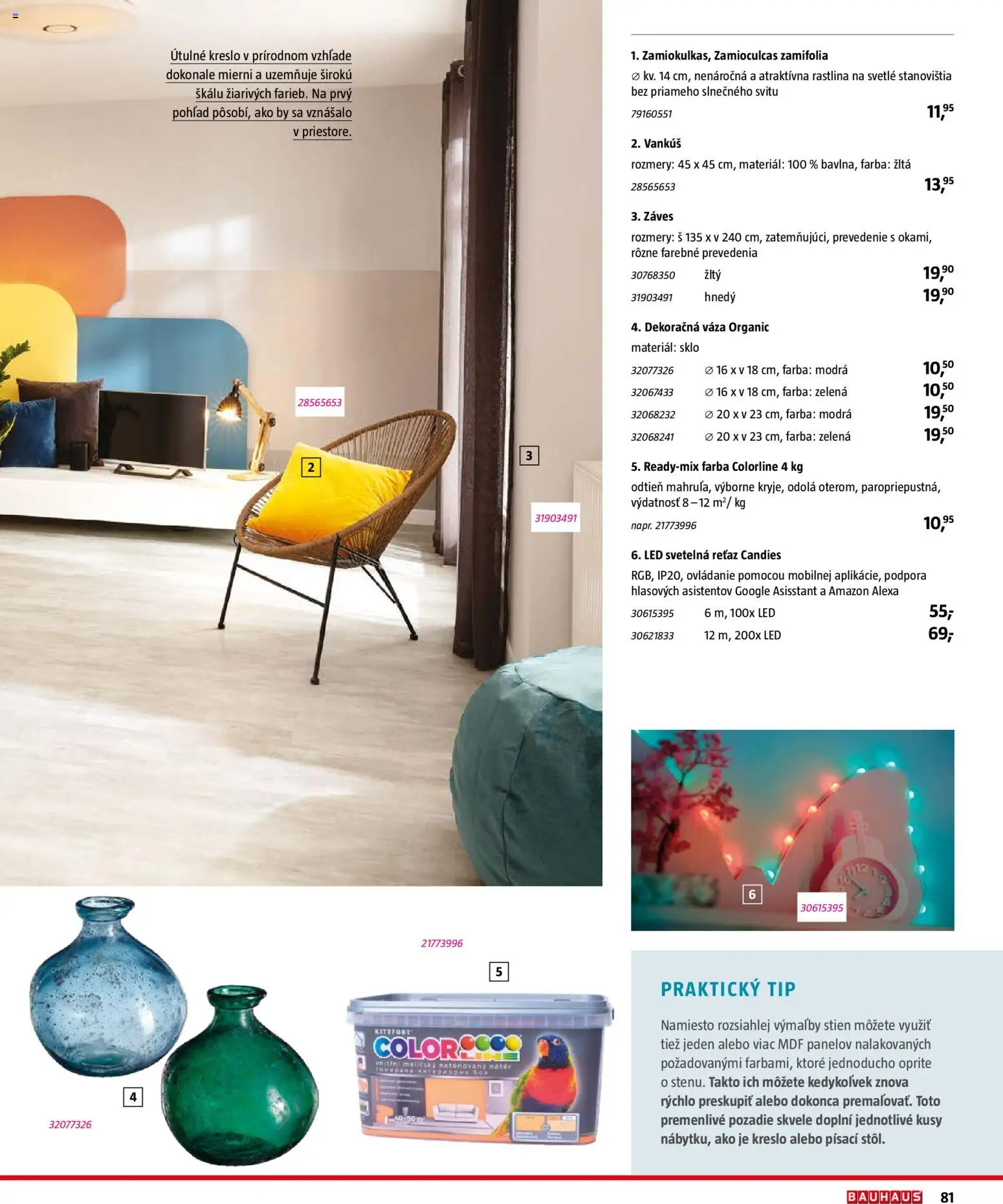 Nové Bauhaus akcie – leták je platný od 03.08.2026 | Strana: 81 | Produkty: Vankúš, Kreslo, Váza