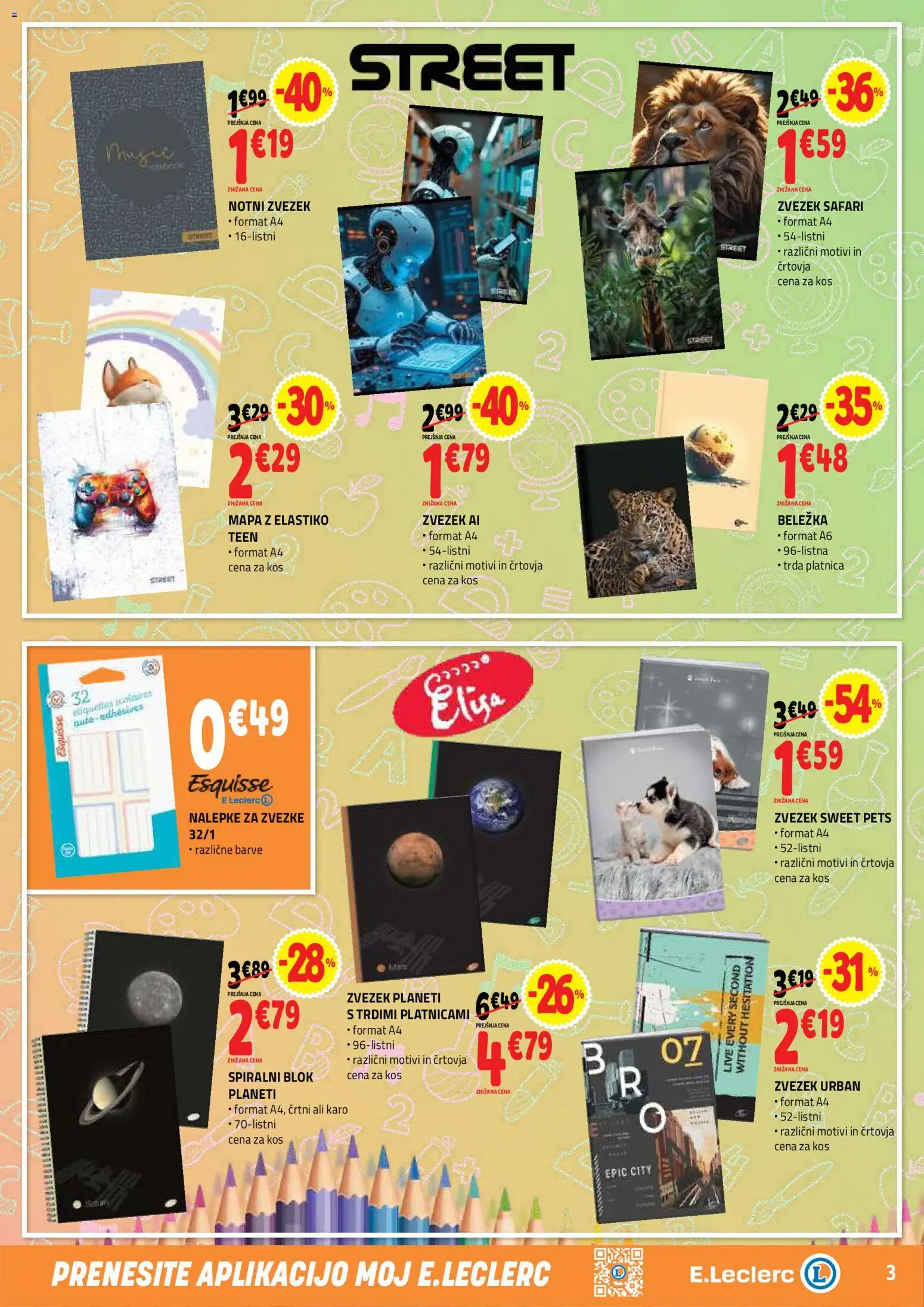 Novi E.leclerc katalog ponudbe – veljaven od 12.08.2026 | Stran: 3 | Izdelki: Kos, Zvezek, Mapa, Blok