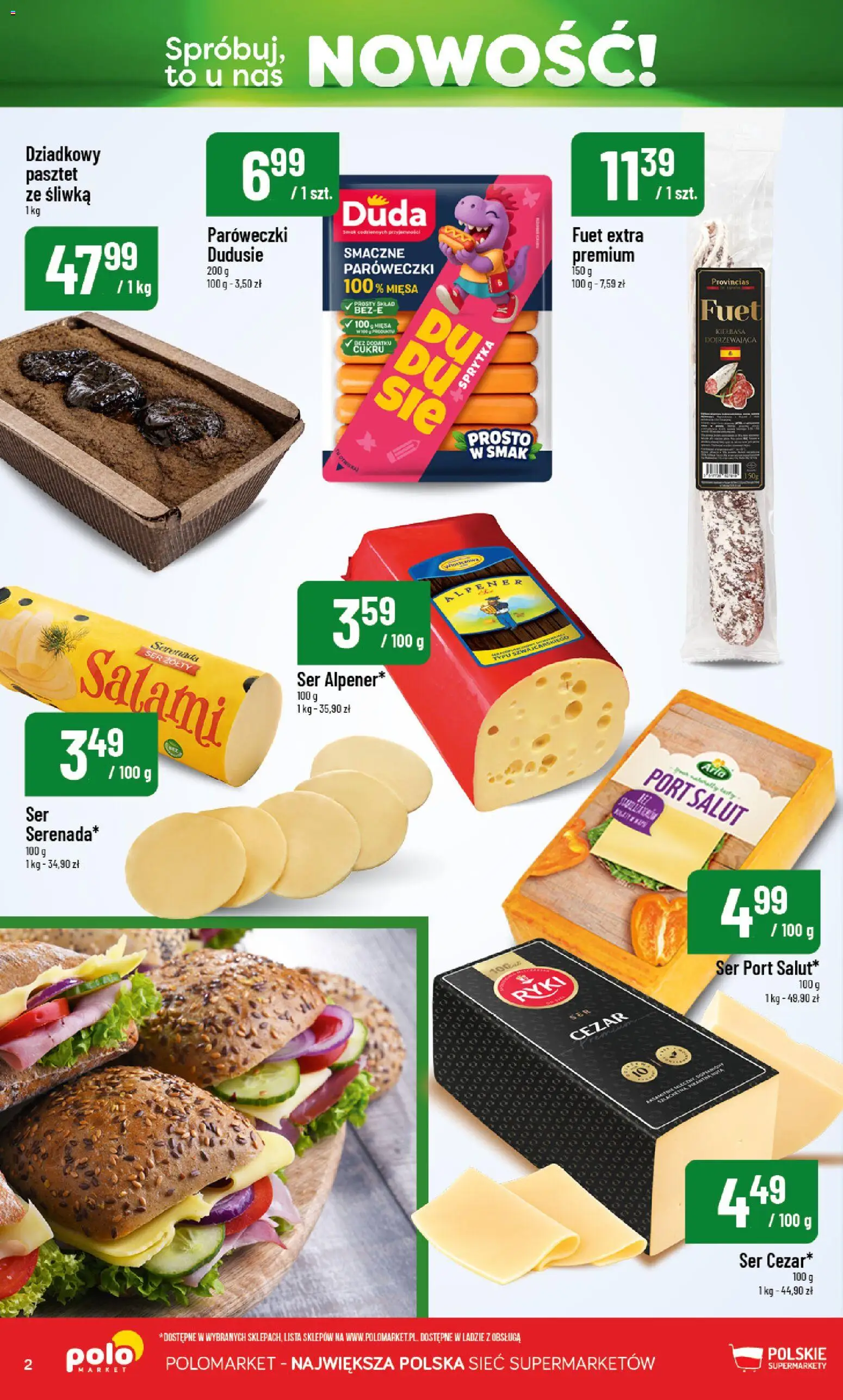 Nowa POLOmarket gazetka od jutra 08.10.2026 | Strona: 2 | Produkty: Kiełbasa, Ser żółty, Ser, Salami