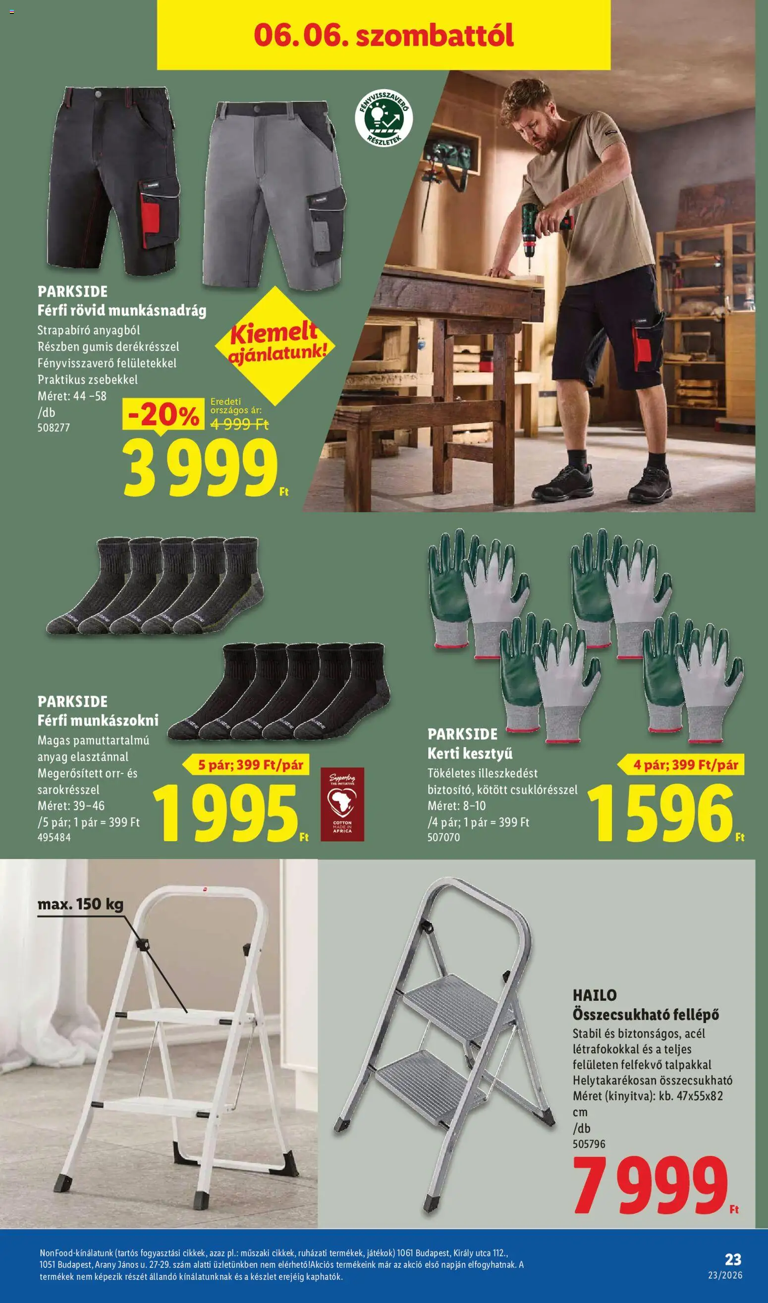 Lidl akciós ujság - amely érvényes a következő dátumtól: 04.06.2026 | Oldal: 23 | Termékek: Parkside, Munkásnadrág, Játékok, Fellépő
