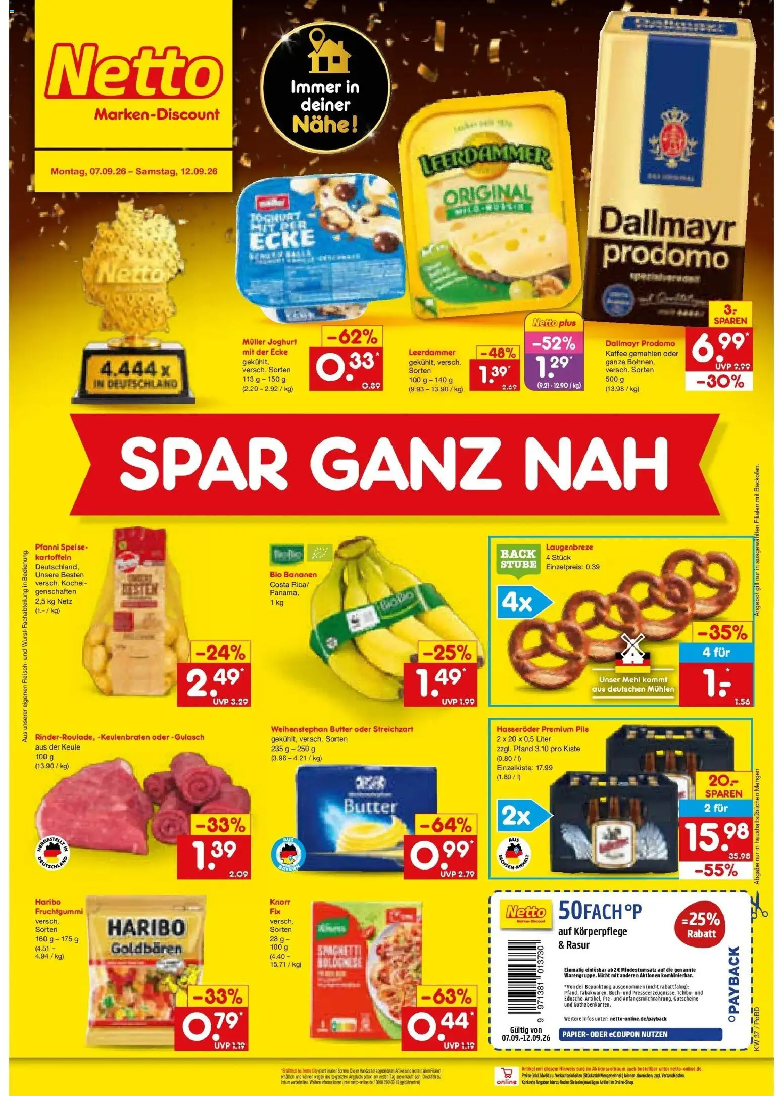 Netto Marken-Discount Prospekt Selb – gültig ab 07.09.2026 | Seite: 1 | Produkte: Haribo, Butter, Bananen, Fleisch