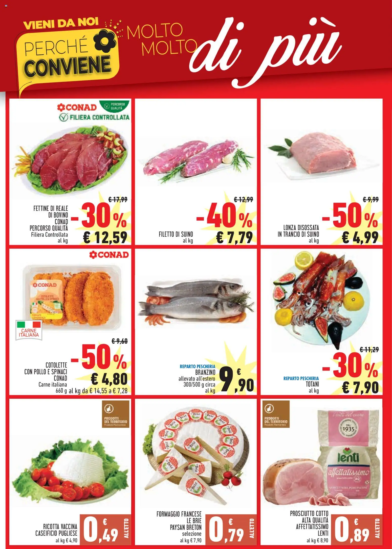 Volantino Conad del 18.06.2026 | Pagina: 2 | Prodotti: Branzino, Formaggio, Prosciutto, Ricotta