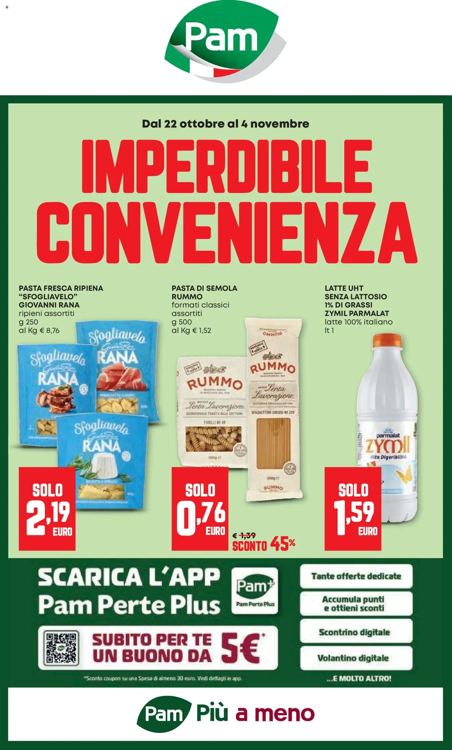 Volantino PAM del 22/10/2026 | Pagina: 1 | Prodotti: Tè, Rummo, Pasta di semola, Senza lattosio