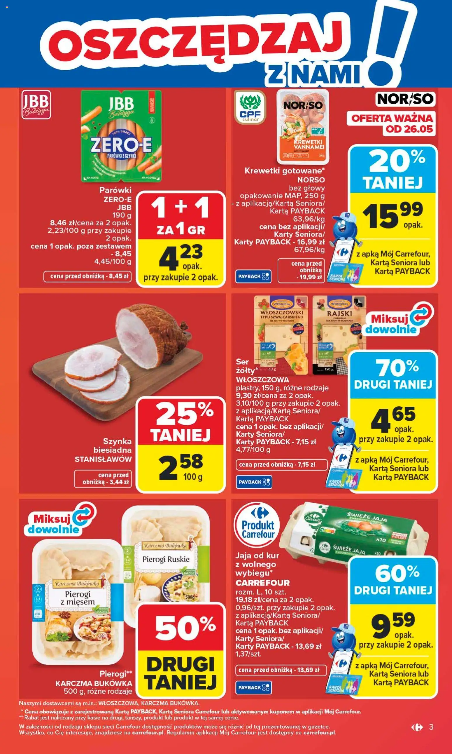 Carrefour gazetka od 25.05.2026 | Strona: 5 | Produkty: Karta, Parówki z szynki, Szynka, Krewetki vannamei
