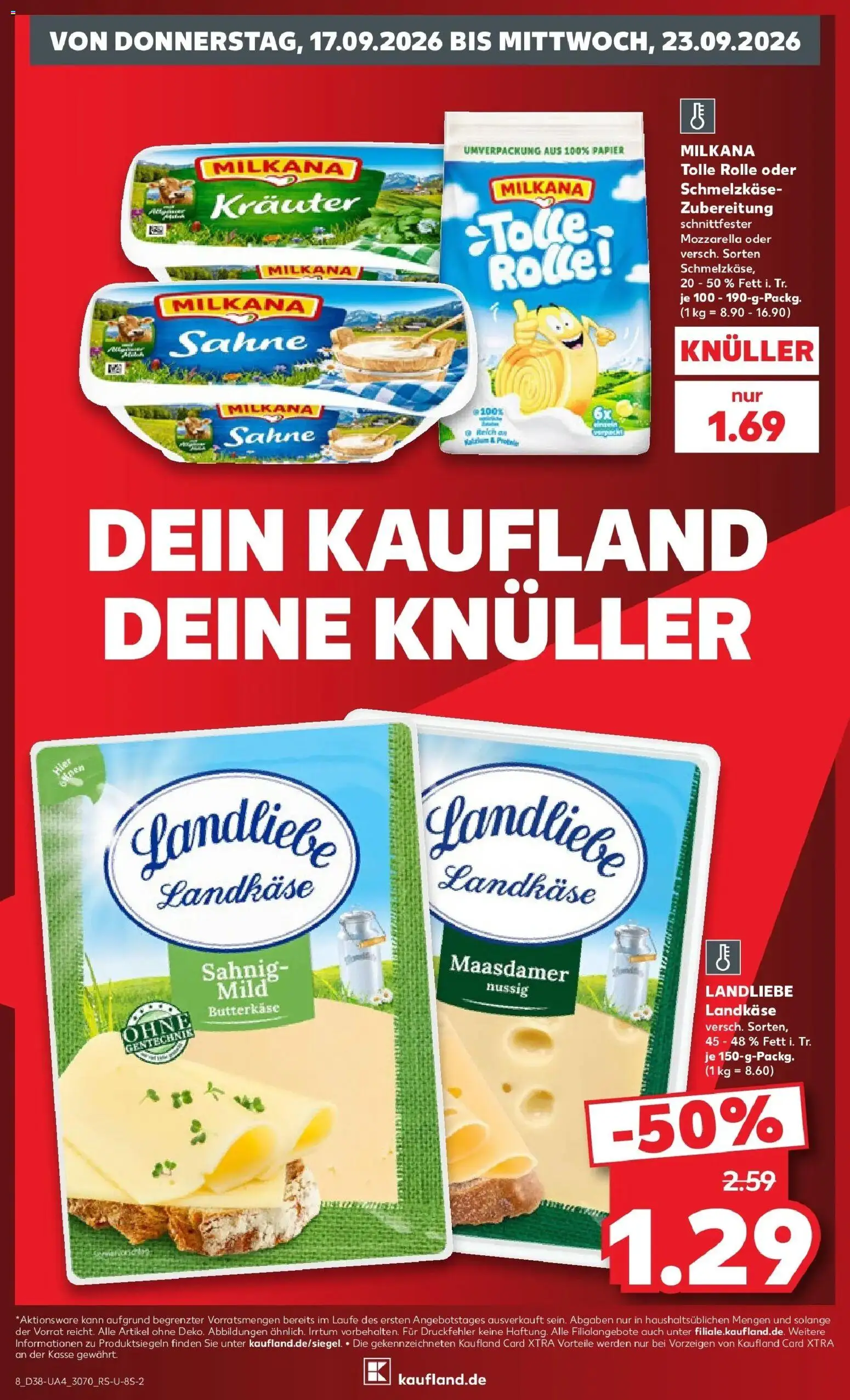 Prospekt Kaufland ab 17.09.2026 » Angebote Online zum Blättern | Seite: 8 | Produkte: Milkana, Mozzarella, Sahne