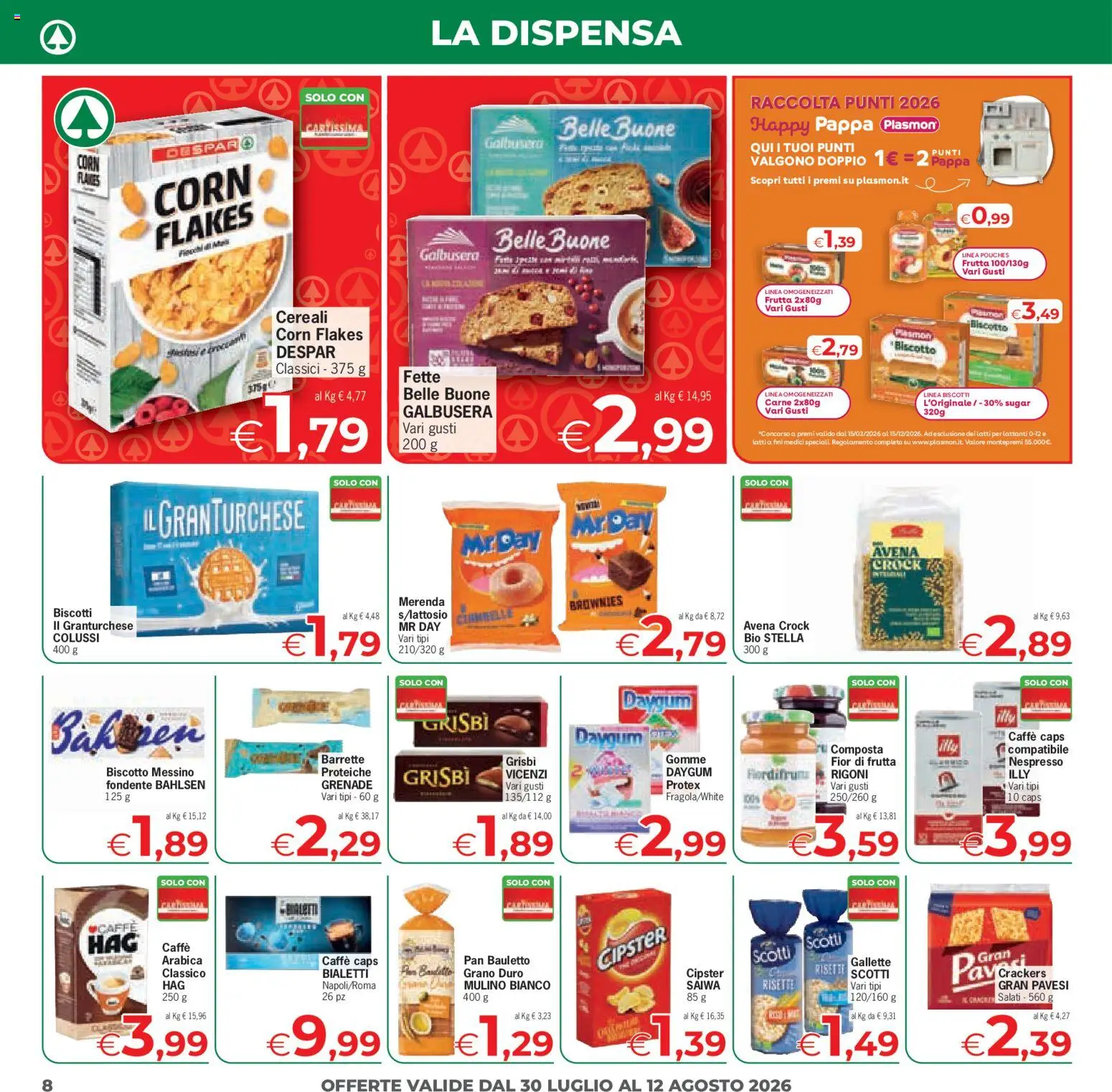 Volantino Eurospar del 30/07/2026 | Pagina: 8 | Prodotti: Caffè, Biscotti, Frutta, Crackers