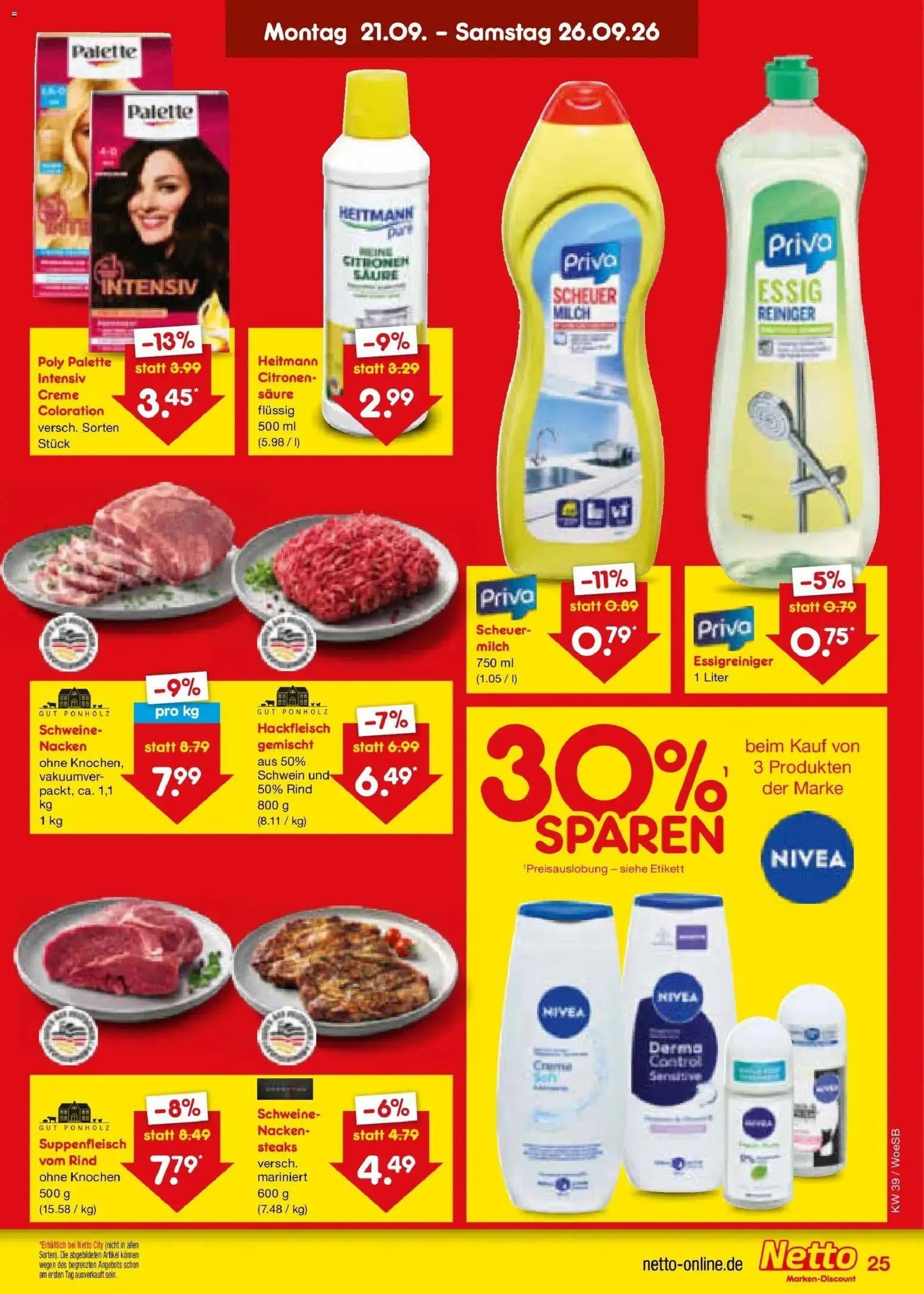 Netto Marken-Discount Prospekt Gemmingen – gültig ab 21.09.2026 | Seite: 37 | Produkte: Milch, Essig, Creme, Hackfleisch