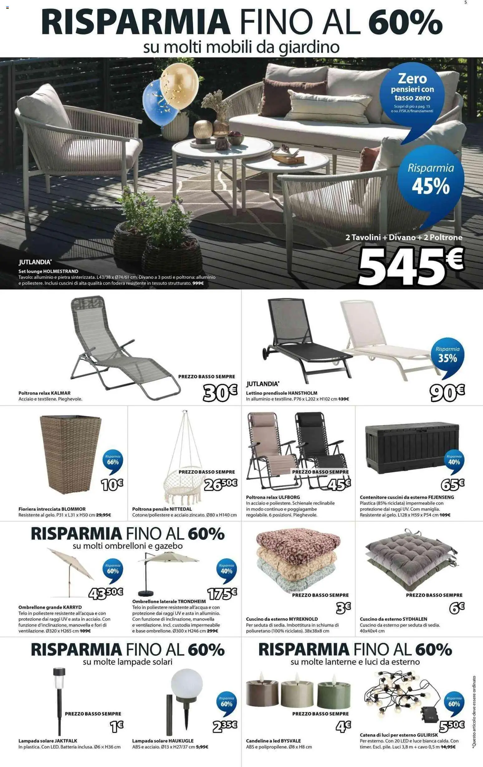 Volantino JYSK del 17.04.2026 | Pagina: 5 | Prodotti: Gazebo, Lettino, Divano, Poltrona