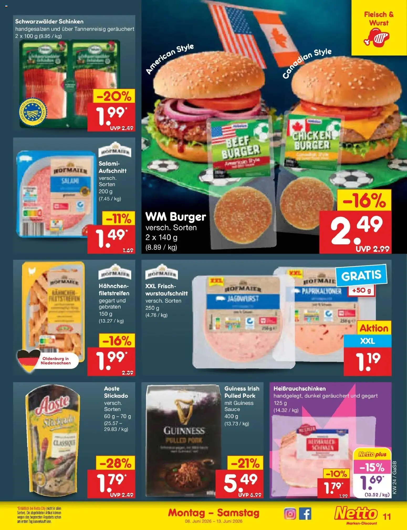 Netto Marken-Discount Prospekt Bremen-Lesum – gültig ab 08.06.2026 | Seite: 17 | Produkte: Burger, Salami, Schinken, Fleisch