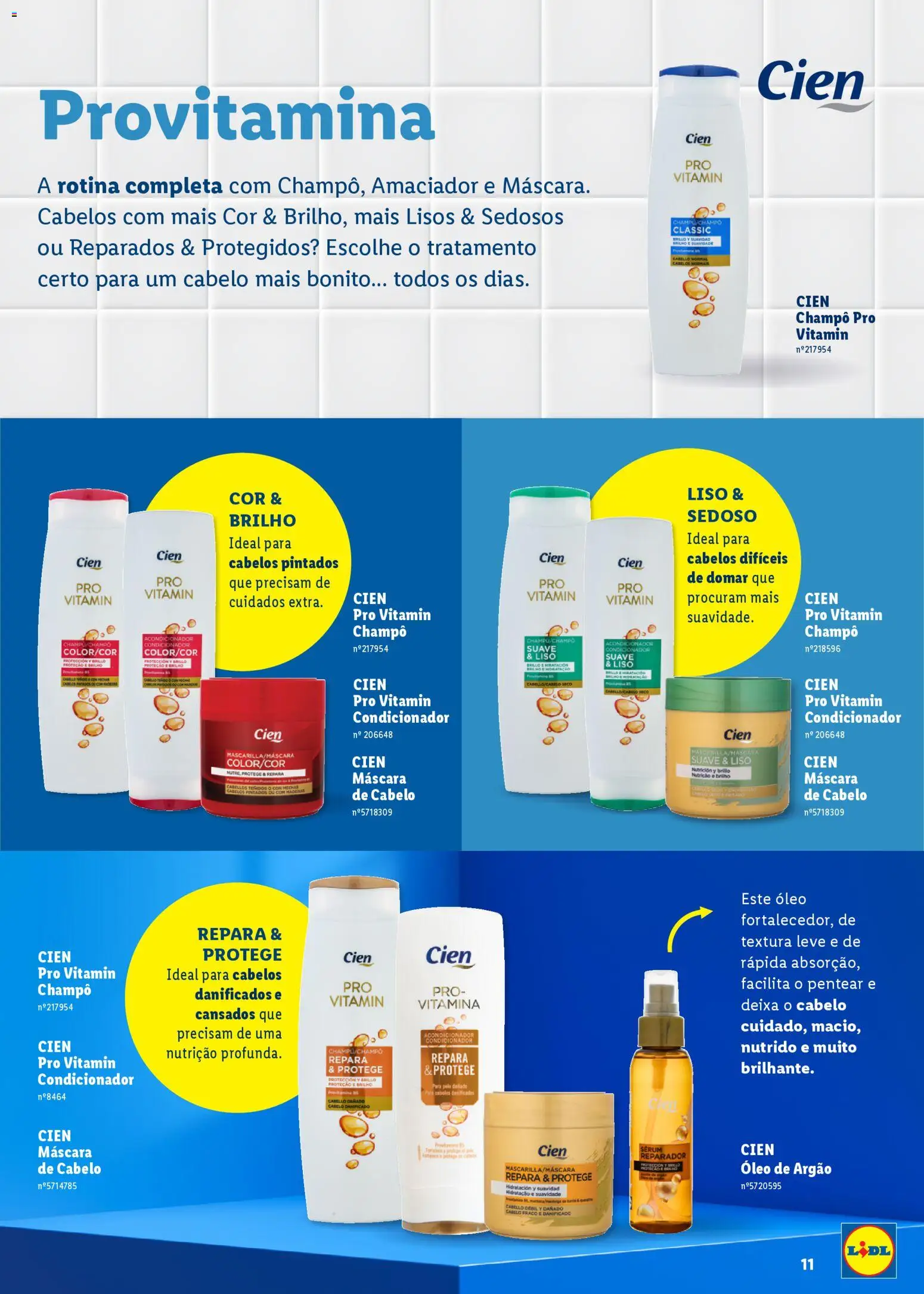 Lidl Beleza Inteligente │ válido de 16.03.2026 | Página: 11 | Produtos: Condicionador, Cálcio, Sérum, Óleo