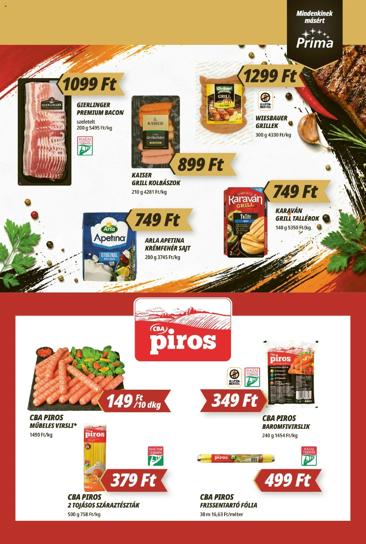 CBA Príma akciós ujság - amely érvényes a következő dátumtól: 11.06.2026 | Oldal: 5 | Termékek: Grillkolbász, Grill, Bacon, Sajt