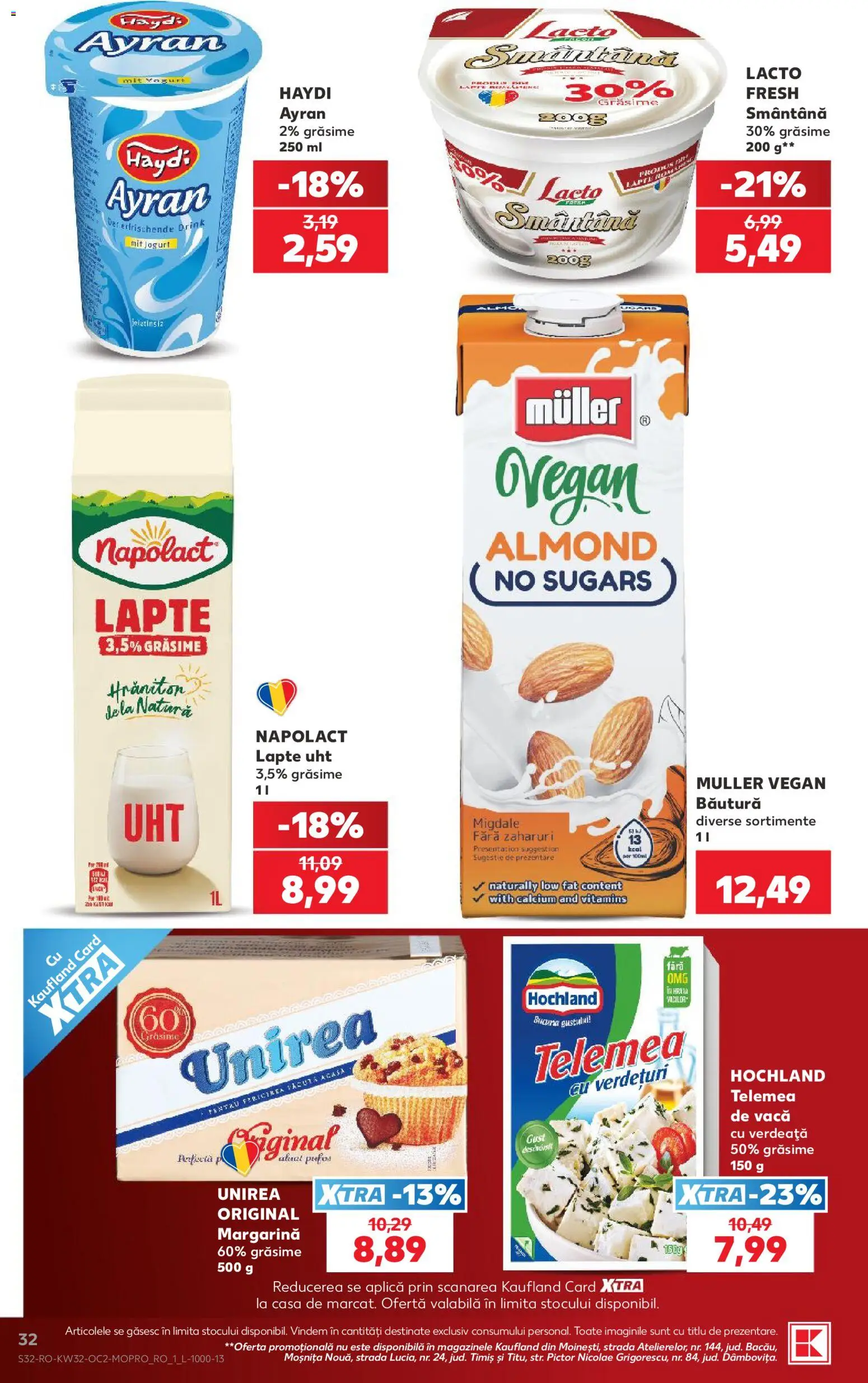 Noul catalog Kaufland – valabil de la 05.08.2026 | Pagină: 32 | Produse: Migdale, Lapte, Smântână, Verdeață
