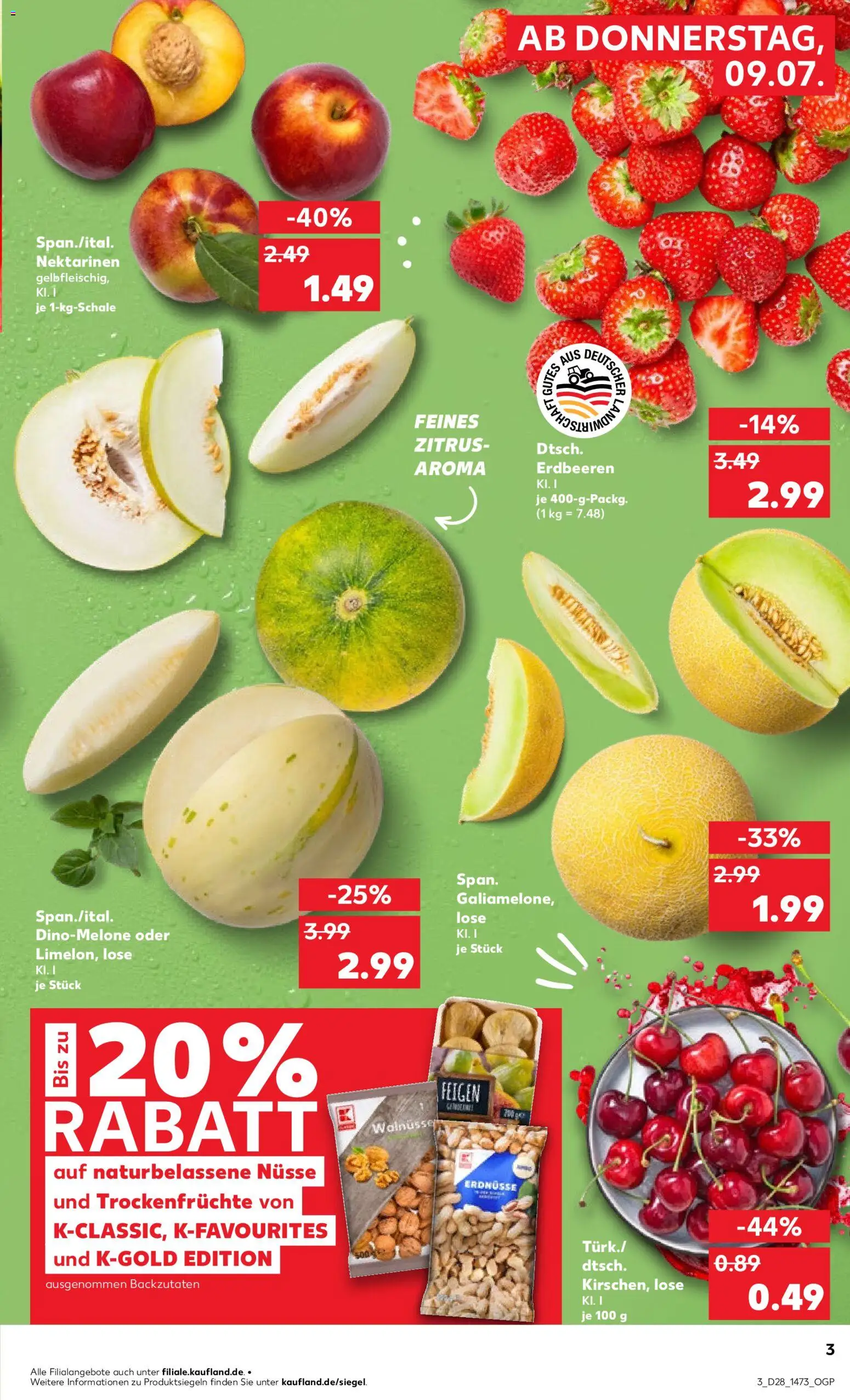 Kaufland Prospekt Berlin – gültig ab 09.07.2026 | Seite: 3 | Produkte: Erdnüsse, Nektarinen, Erdbeeren, Nüsse