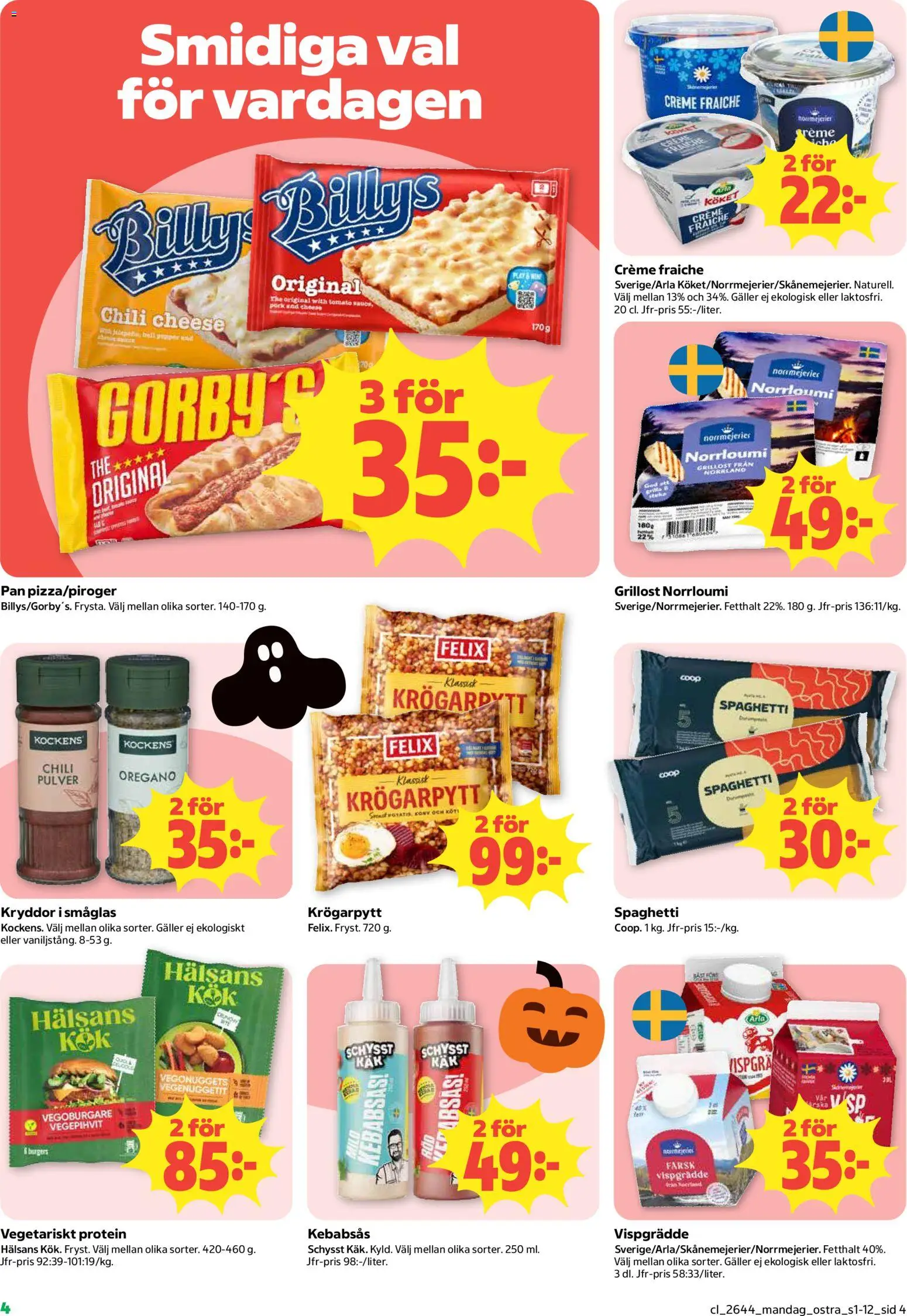 Coop Daglivs reklamblad aktuell från 26/10/2026 | Sida: 4 | Produkter: Grillost, Creme fraiche, Chili, Protein