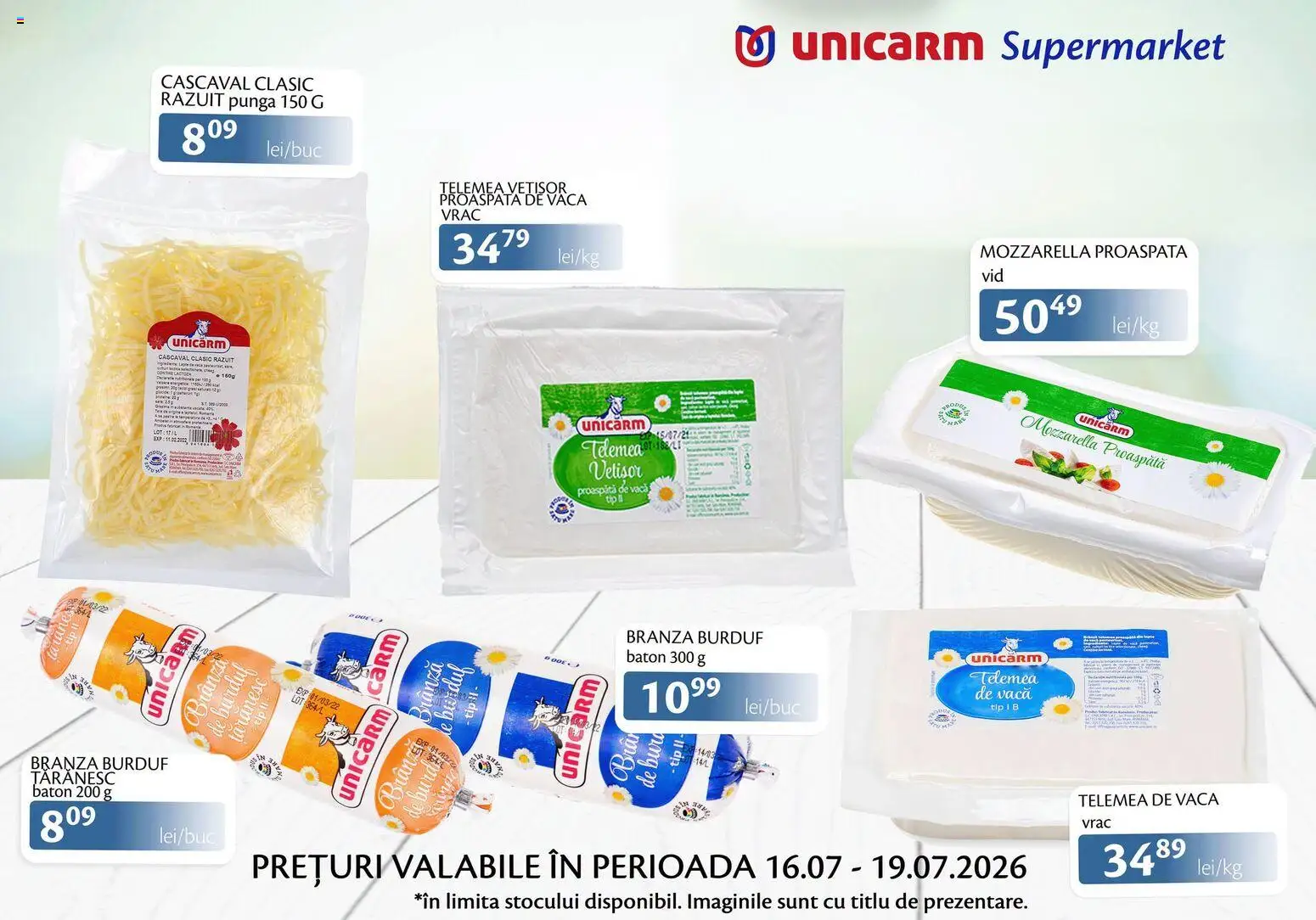 Noul catalog Unicarm – valabil de la 16.07.2026 | Pagină: 5 | Produse: Pungă, Cașcaval, Mozzarella, Brânză
