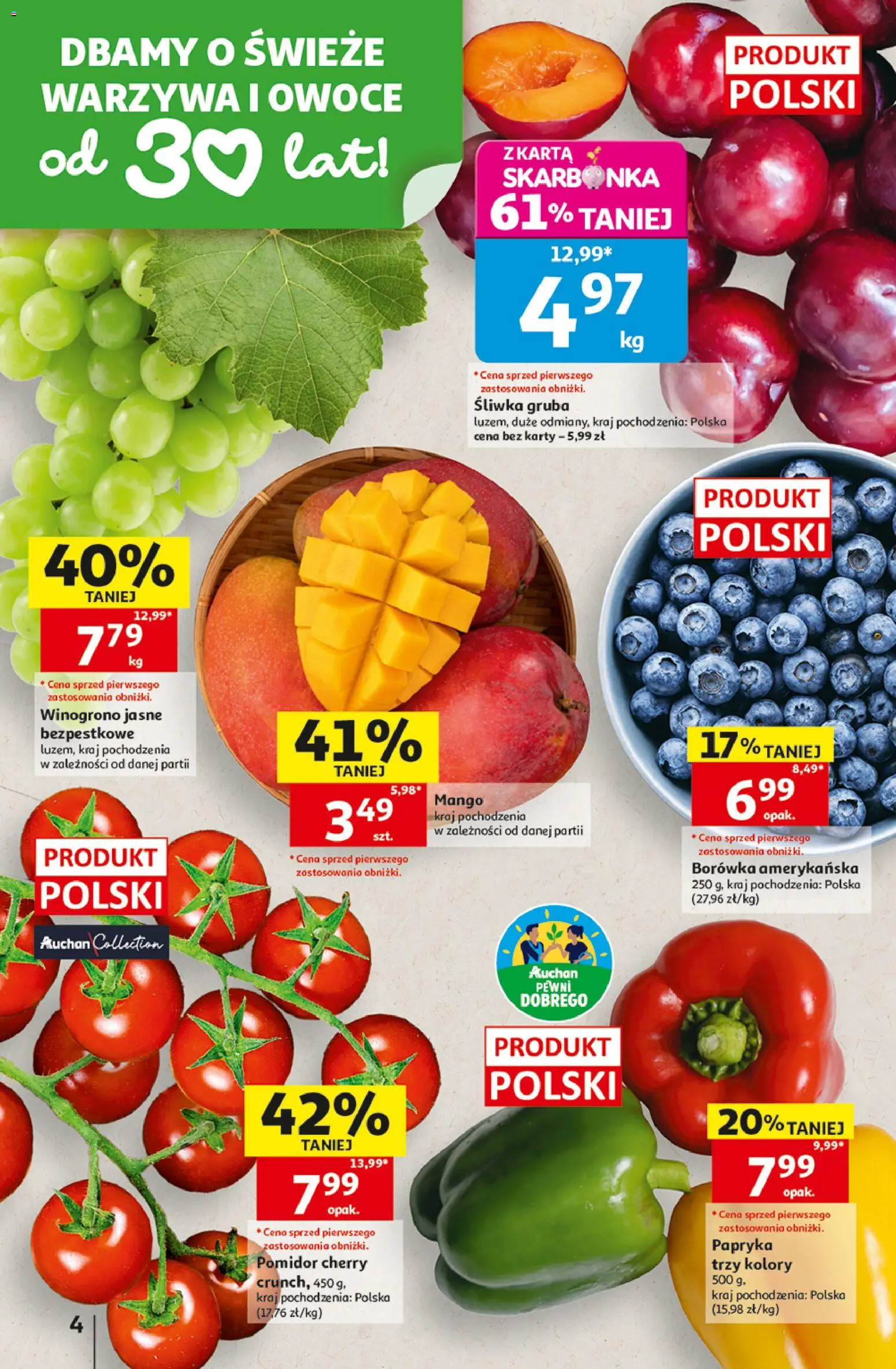Auchan gazetka - 30 Lat Hipermarket od 03.09.2026 | Strona: 4 | Produkty: Karta, Winogrono, Pomidor, Owoce