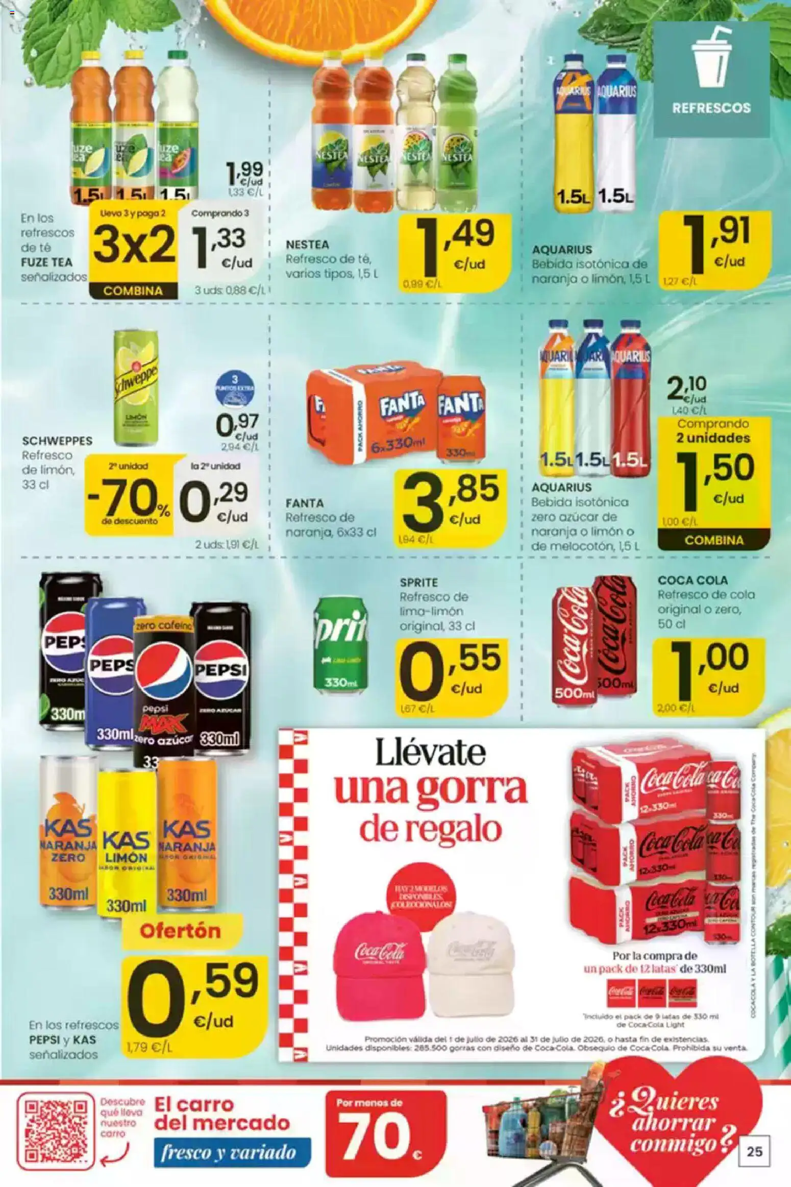 Eroski Ofertones de verano │ válido desde el 16/07/2026 | Página: 25 | Productos: Una gorra, Té, Πρίζες