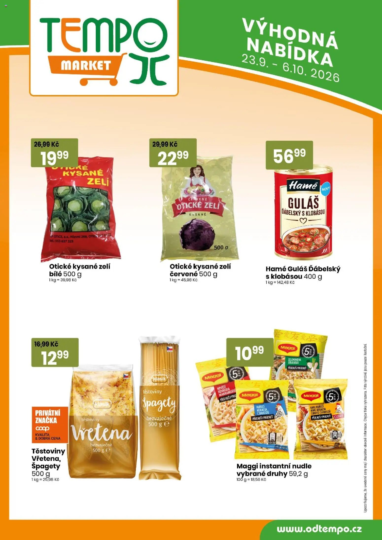 TEMPO leták - market od 23.09.2026 | Strana: 14 | Produkty: Hovězí, Zelí, Špagety, Guláš