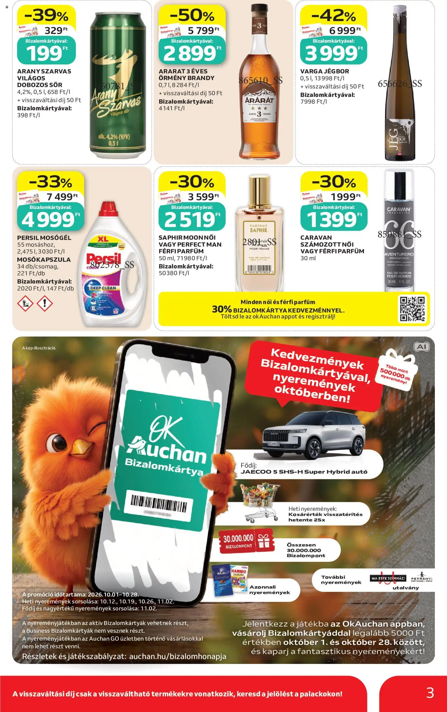 Auchan akciós ujság - amely érvényes a következő dátumtól: 2026.10.01. | Oldal: 3 | Termékek: Persil, Lé, Mosógél, Parfüm