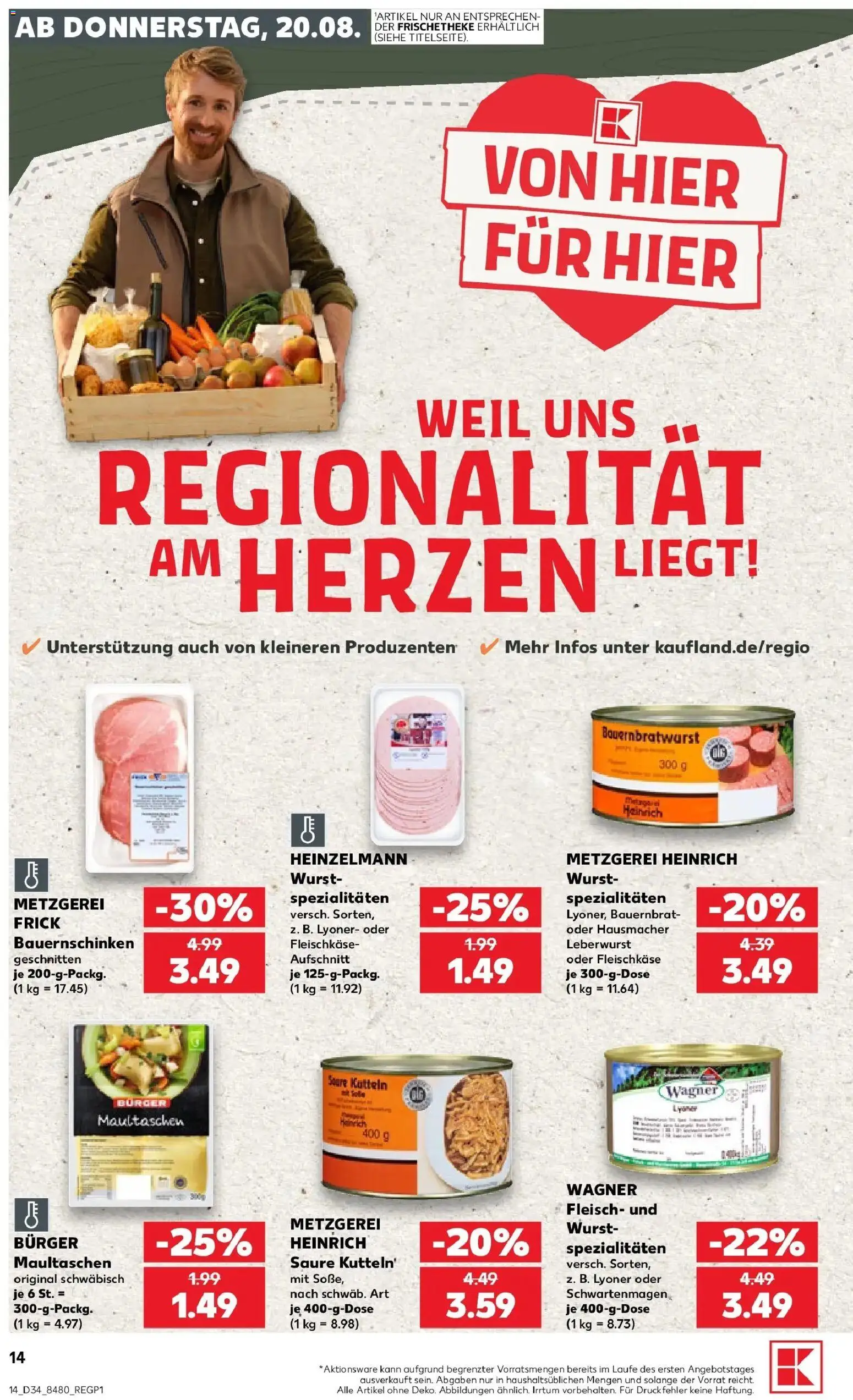 Prospekt Kaufland ab 20.08.2026 » Angebote Online zum Blättern | Seite: 14 | Produkte: Spezialitäten, Wurst, Maultaschen, Fleisch