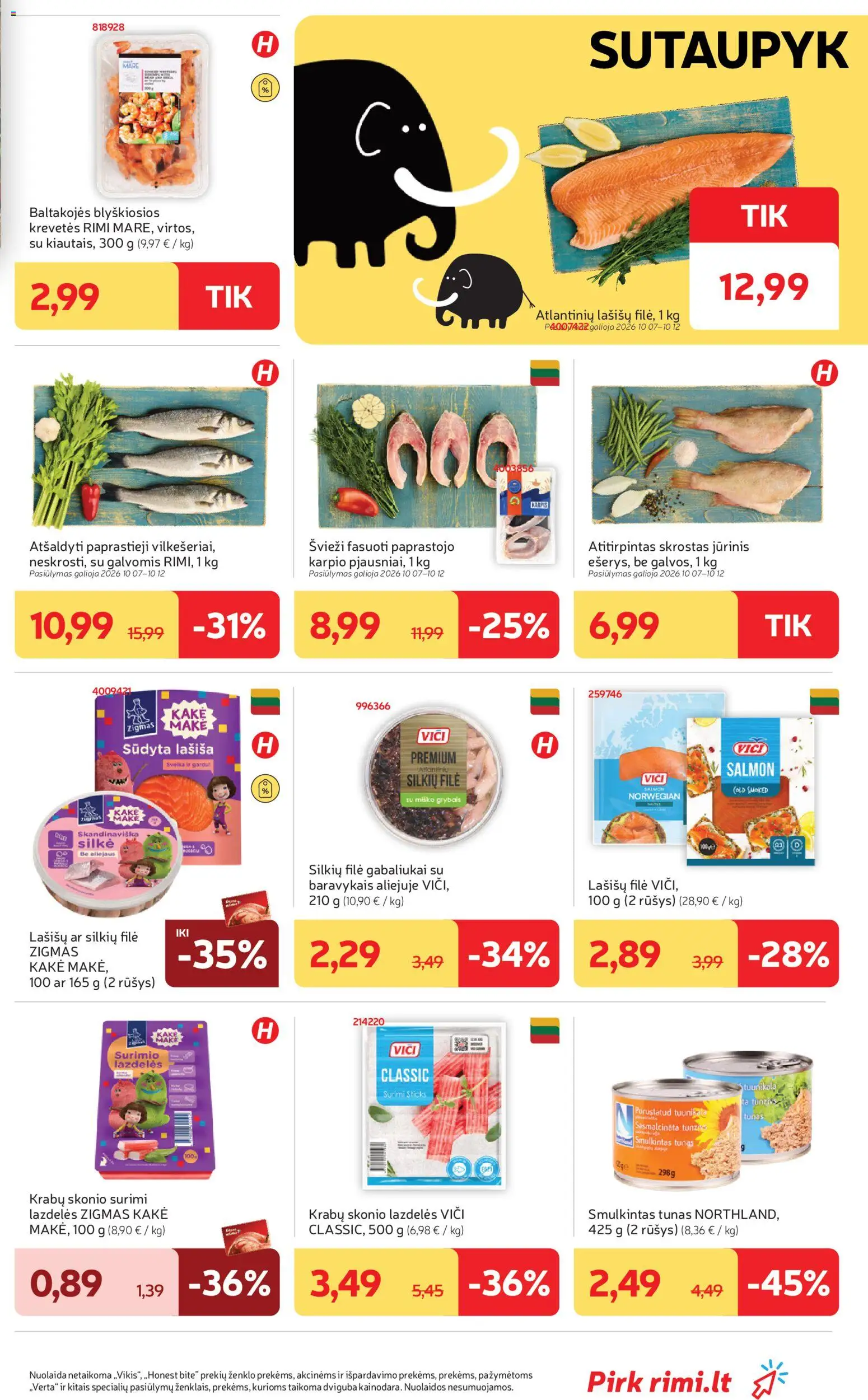 Rimi akcijos nuo 2026.10.06 | Puslapis: 5 | Prekių: Tunas, Silkė, Silkių filė, Surimi