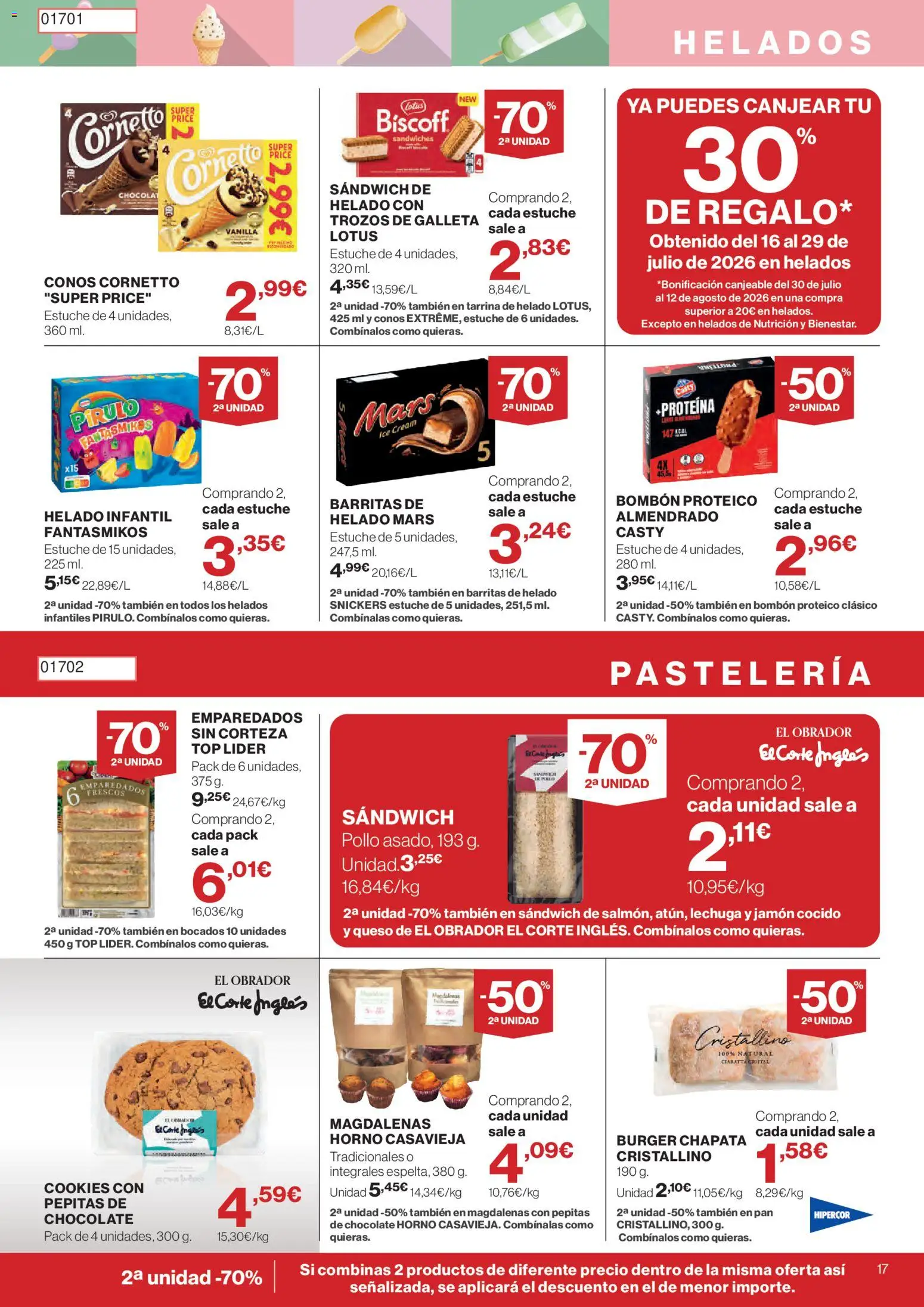 Hipercor catálogo │ válido desde el 30/07/2026 | Página: 17 | Productos: Queso, Jamón, Helado, Horno
