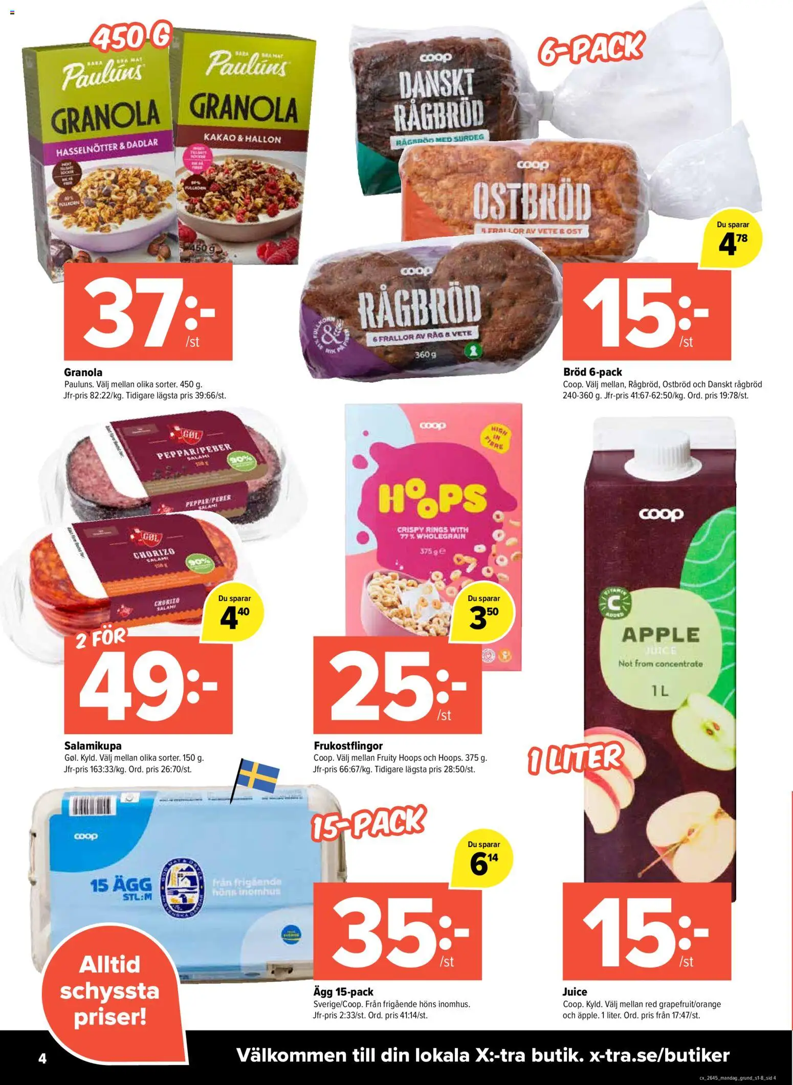 Coop X:-TRA reklamblad aktuell från 02/11/2026 | Sida: 4 | Produkter: Hasselnötter, Ost, Bröd, Äpple