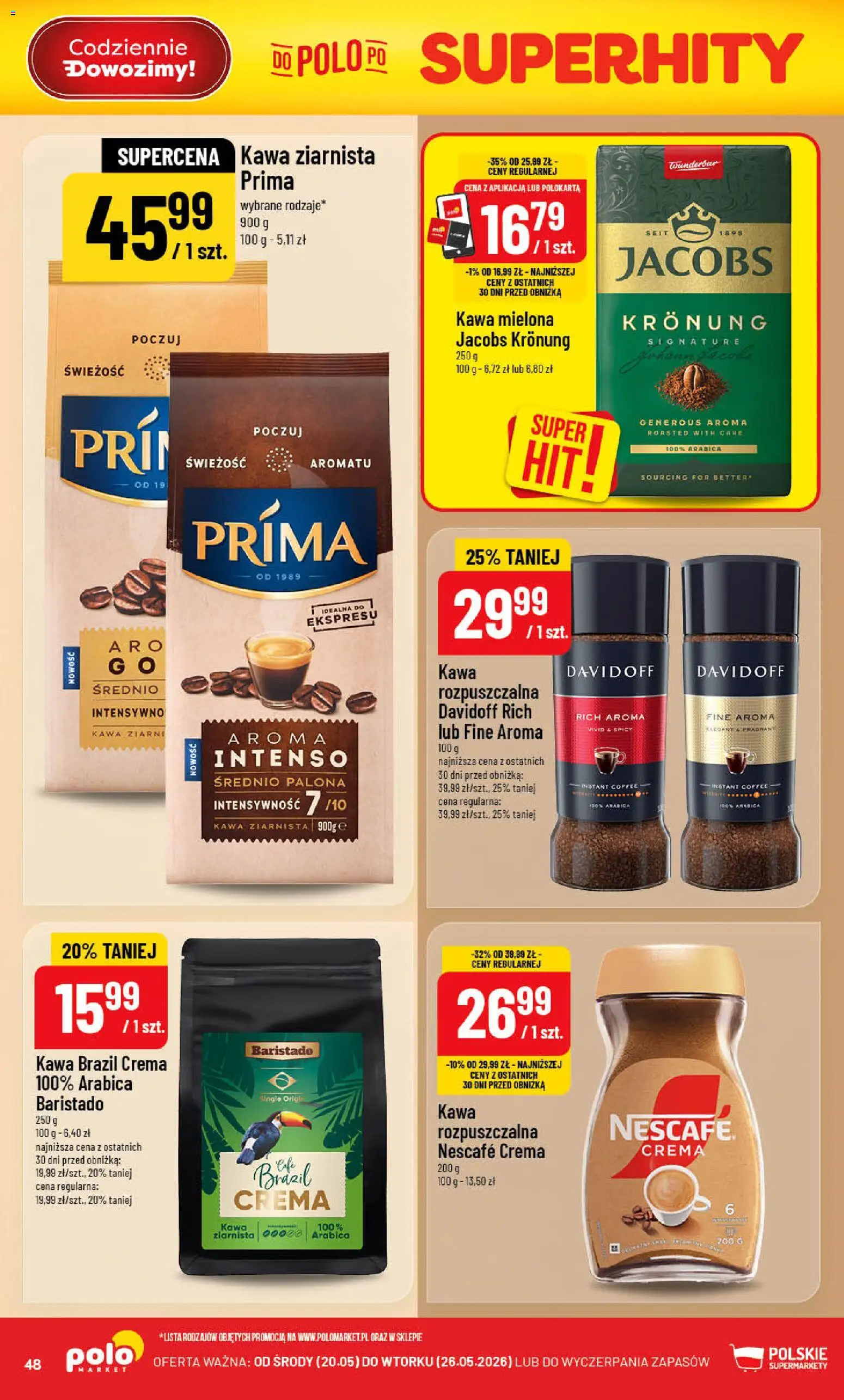 POLOmarket gazetka od 20.05.2026 | Strona: 48 | Produkty: Nescafe, Kawa ziarnista, Kawa, Kawa Davidoff