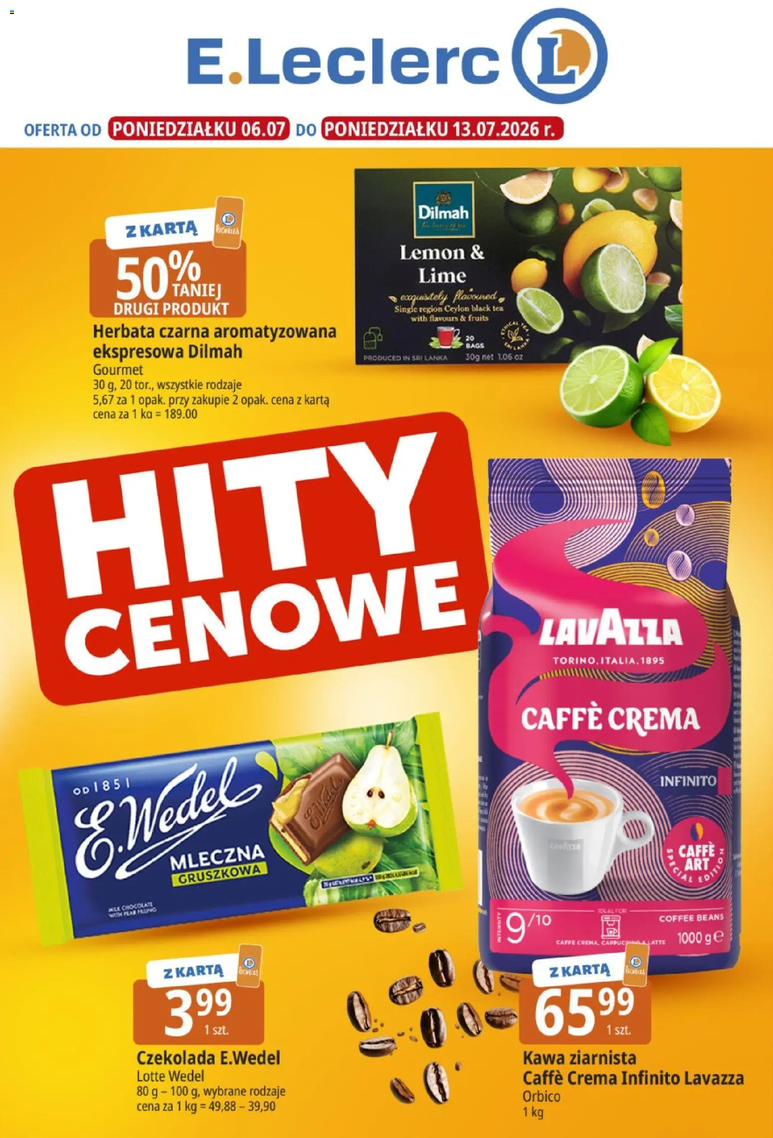 E.Leclerc gazetka - Hity cenowe od 06.07.2026 | Strona: 1 | Produkty: Lavazza, Kawa, Czekolada, Herbata