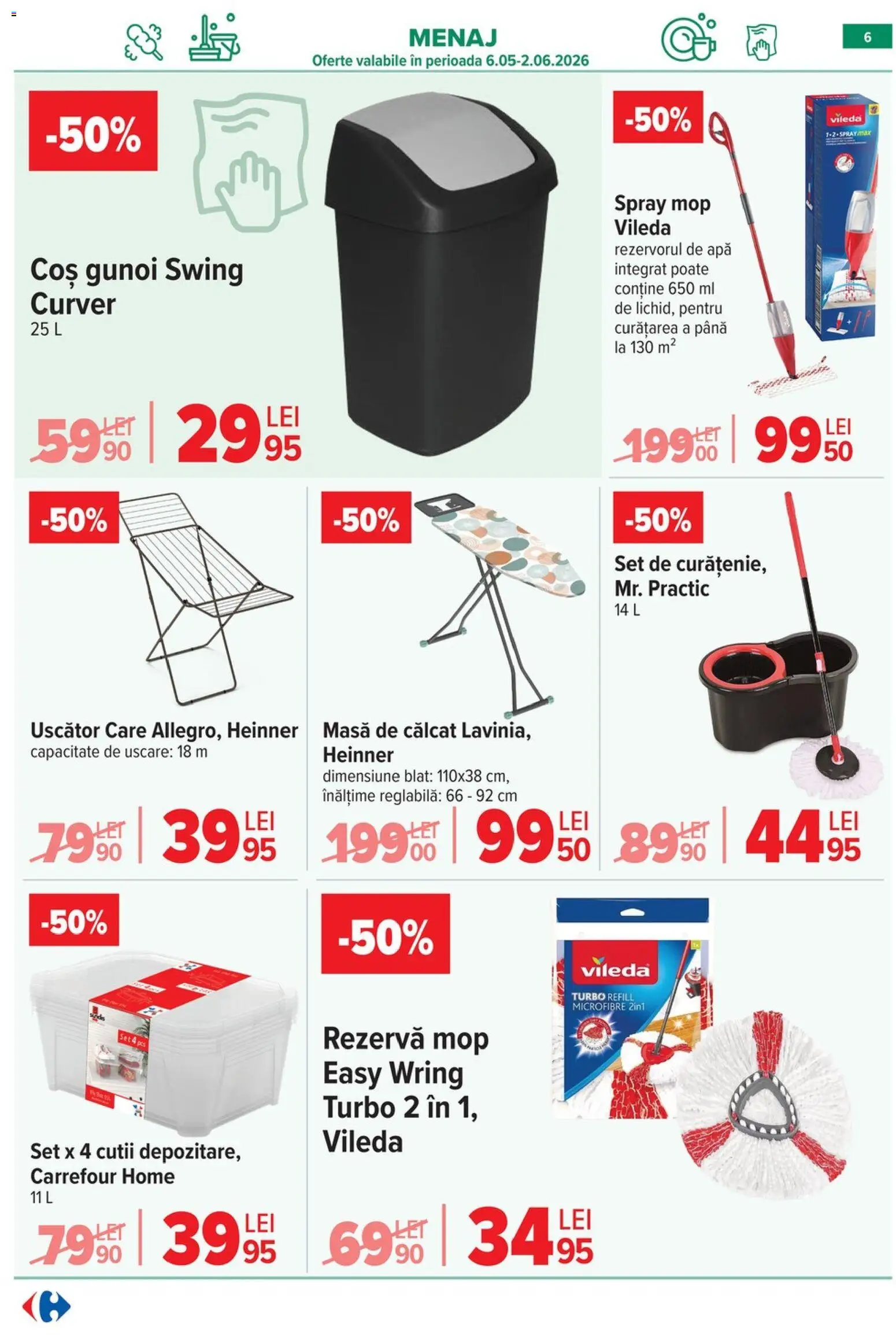 Noul catalog Carrefour – valabil de la 06.05.2026 | Pagină: 7 | Produse: Uscător, Mop, Masă, Apă