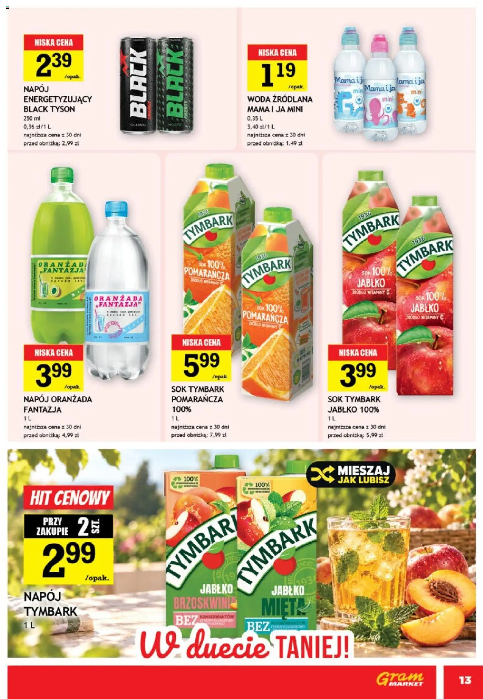 Gram Market gazetka od 28.10.2026 | Strona: 13 | Produkty: Brzoskwinia, Woda źródlana, Sok, Woda