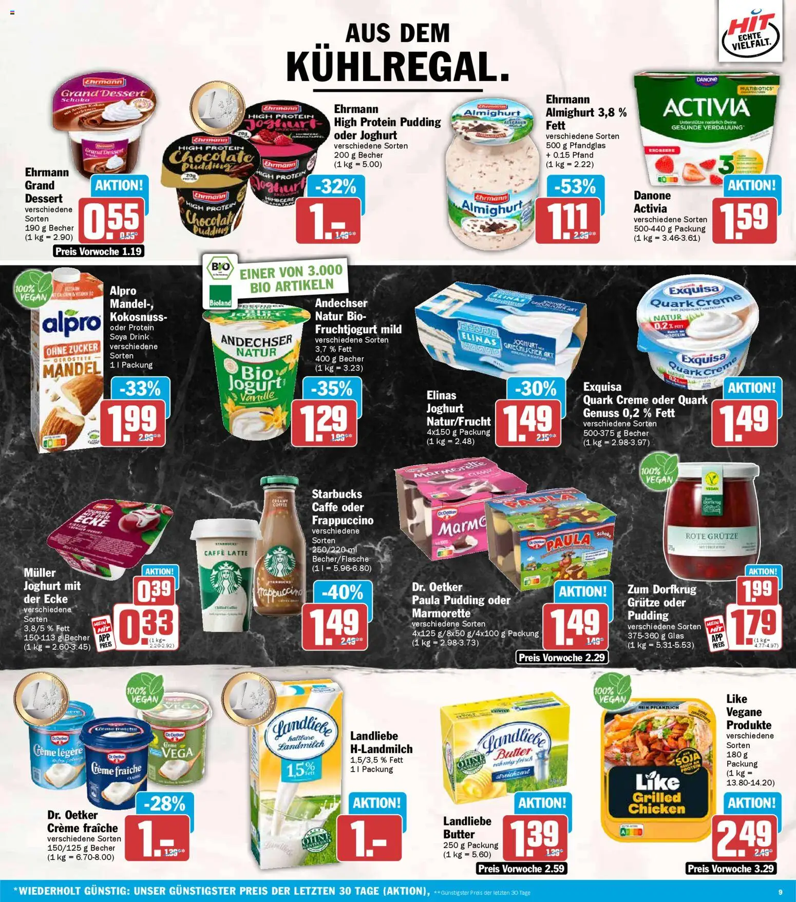 HIT Prospekt 	 – gültig ab 09.03.2026 | Seite: 9 | Produkte: High protein pudding, Quark, Butter, Exquisa