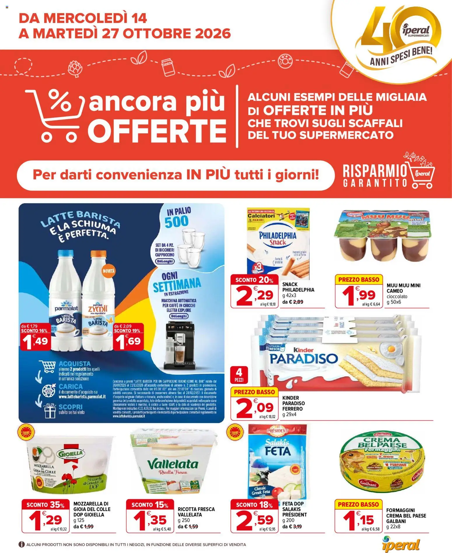 Volantino Iperal del 14/10/2026 | Pagina: 1 | Prodotti: Cappuccino, Caffè, Mozzarella, Feta