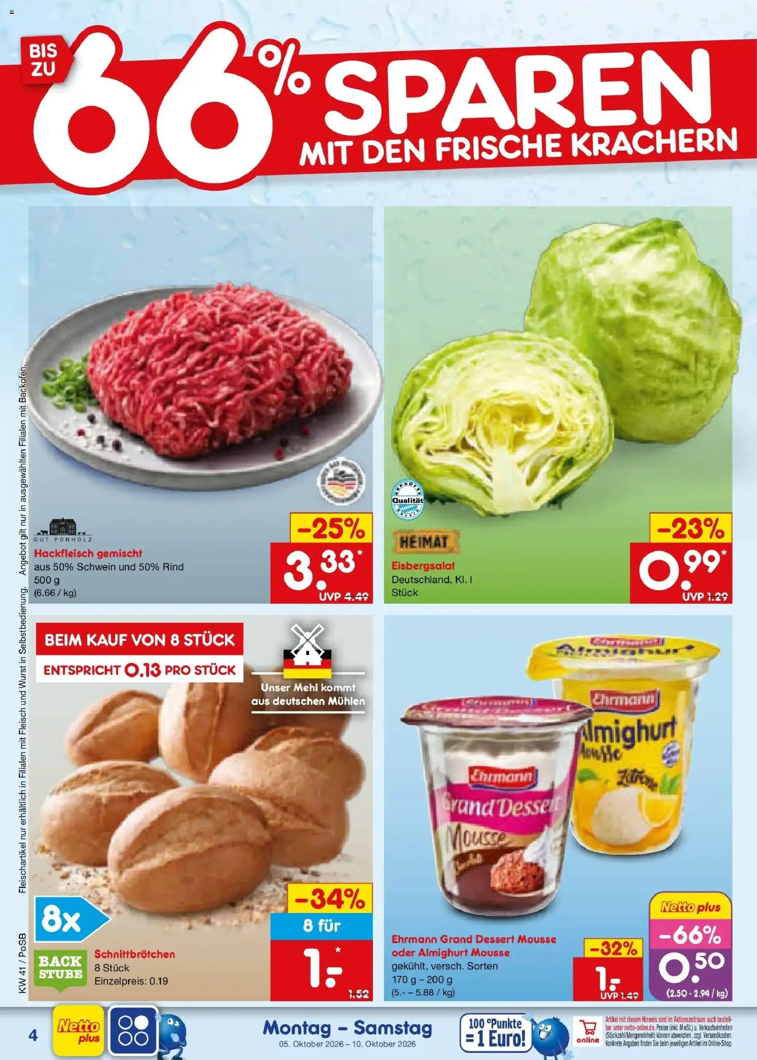 Netto Marken-Discount Prospekt Amberg (ab 05.10.2026) » Angebote | Seite: 4 | Produkte: Ehrmann almighurt, Mehl, Fleisch, Hackfleisch