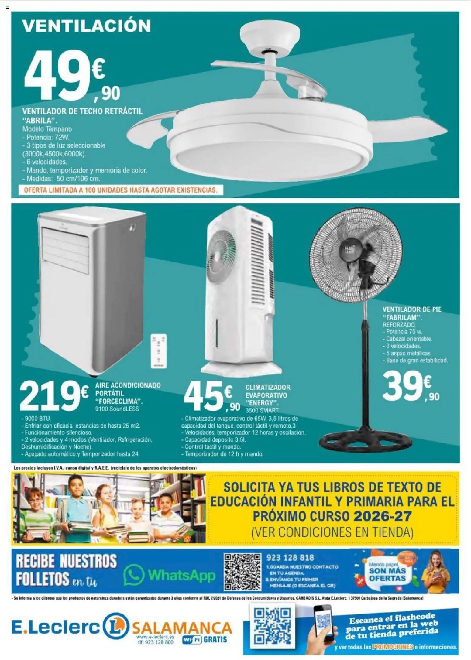 E.Leclerc folleto Salamanca │ válido desde el 17.06.2026 | Página: 48 | Productos: Aire acondicionado, Ventilador, Ventilador de pie
