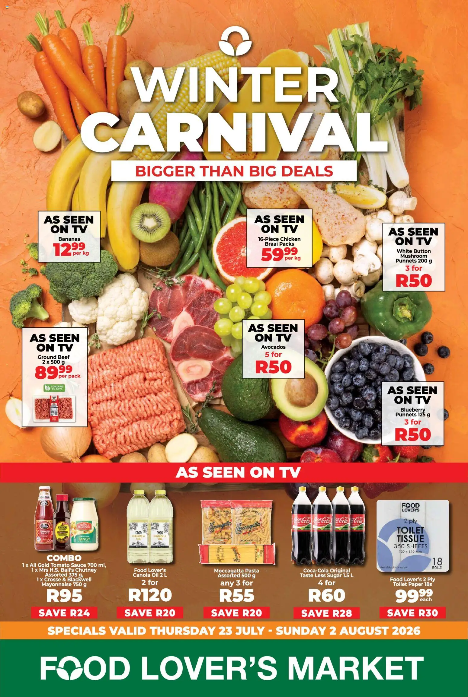 New Food Lover's Market catalogue – valid from 23/07/2026 | Page: 1 | Products: Oil, Pasta, Mayonnaise, Sauce