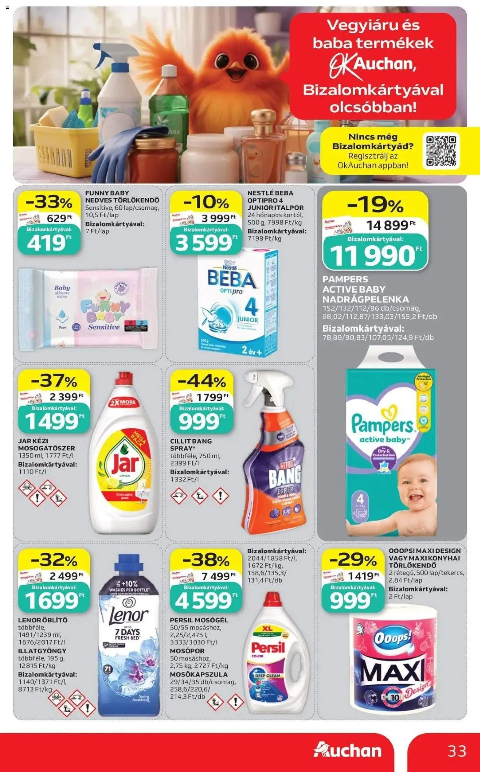 Auchan akciós újság Szolnok - 2026.08.13. -tól/töl > akció, lapozható szórólap 🛍️ | Oldal: 33 | Termékek: Cillit Bang, Lenor, Mosókapszula, Mosópor