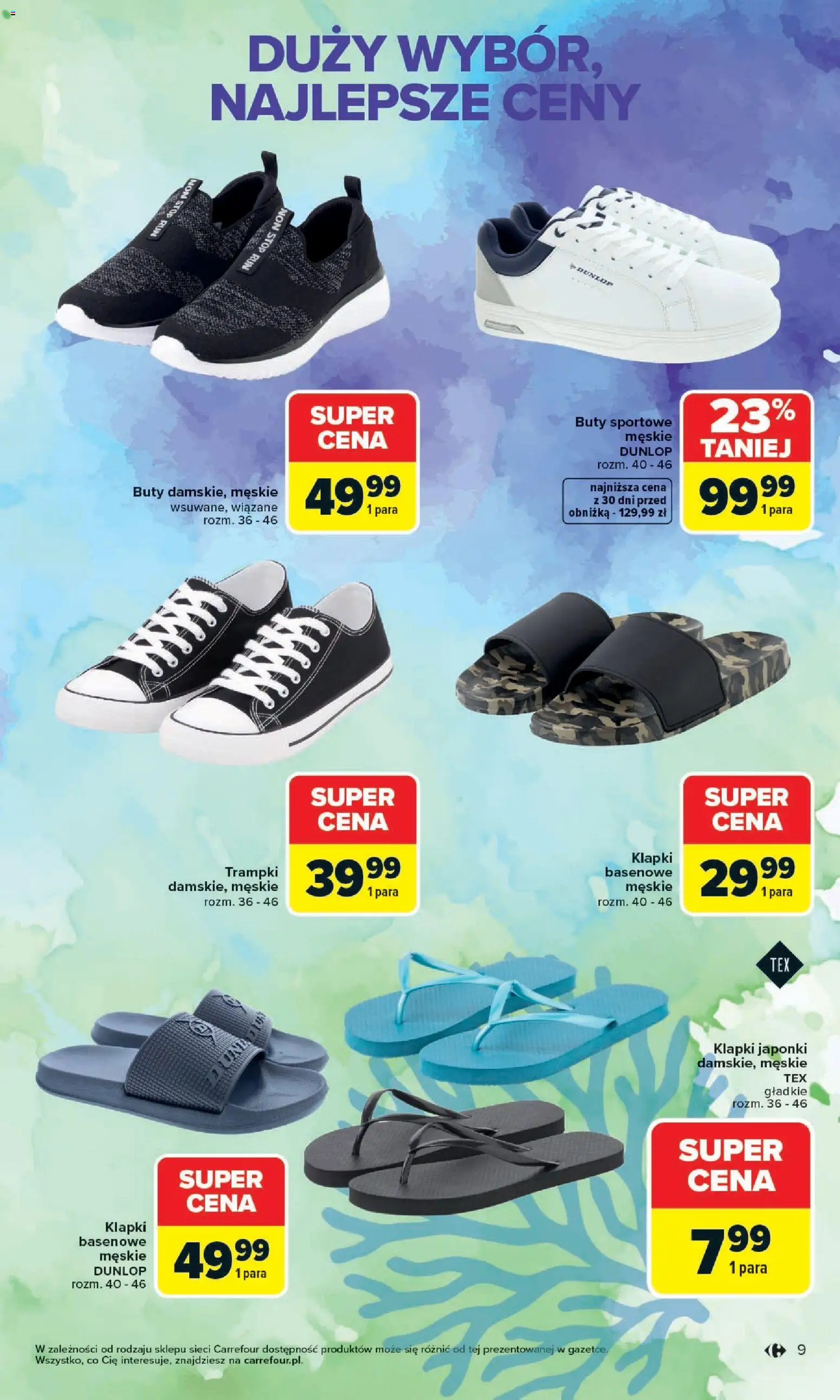 Carrefour gazetka - Stylizacje na letnie okazje od 01.06.2026 | Strona: 9 | Produkty: Trampki, Buty, Japonki, Rum
