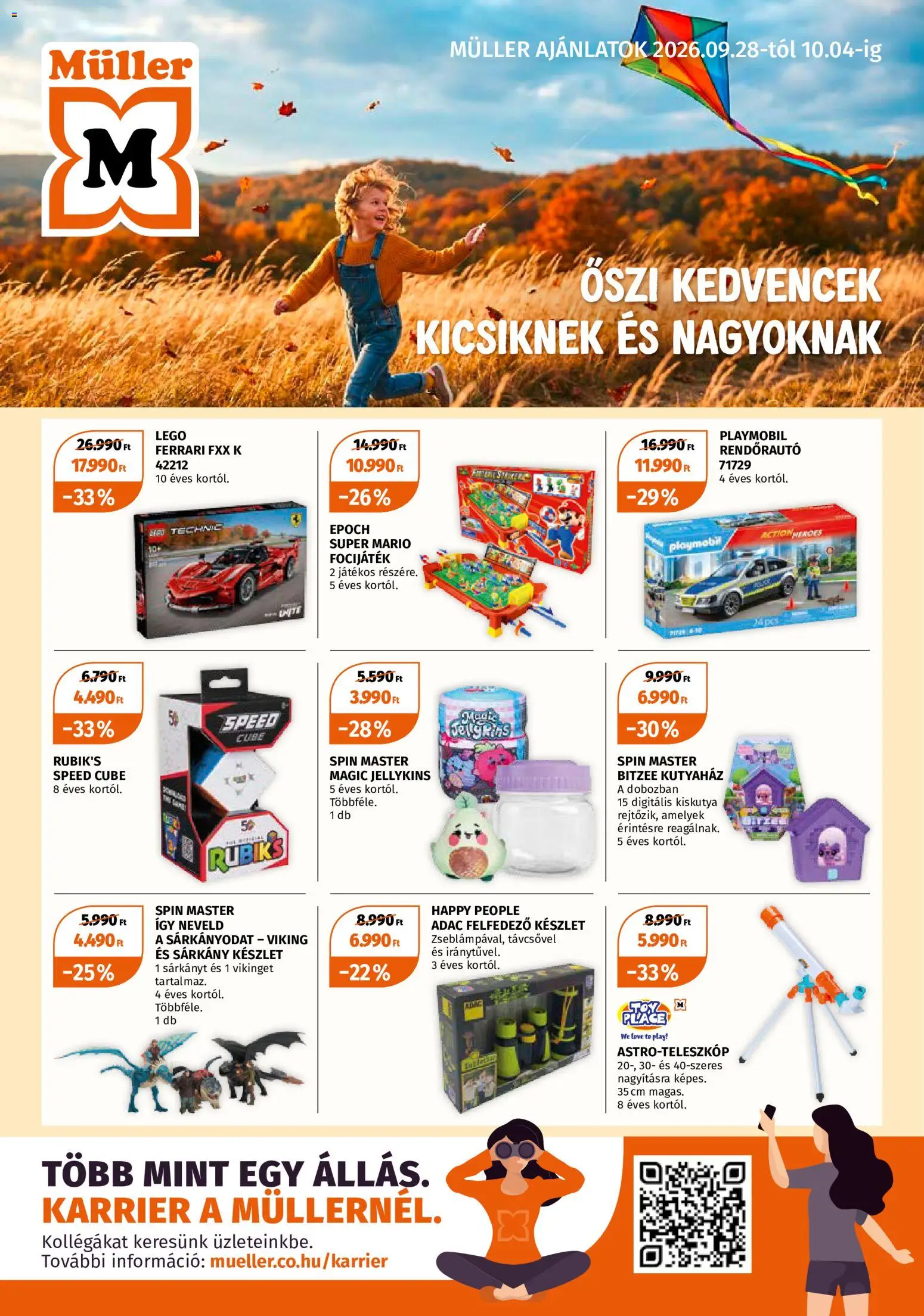 Müller akciós ujság - amely érvényes a következő dátumtól: 2026.09.28. | Oldal: 1 | Termékek: Kutyaház, Müller, LEGO