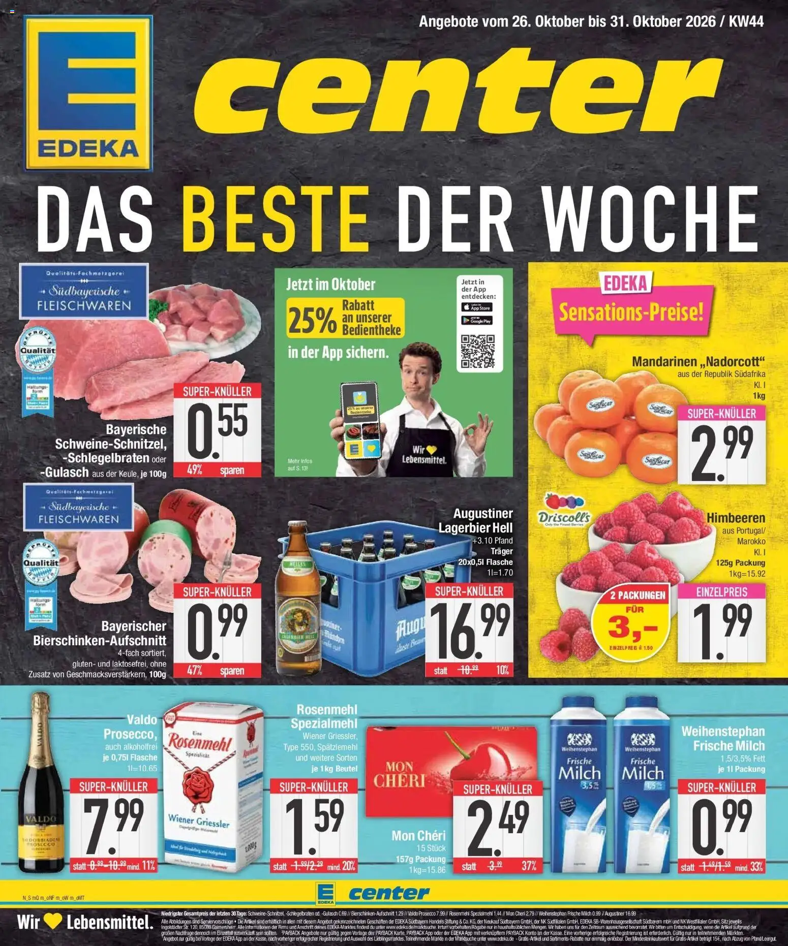 E center Prospekt Ottobrunn (ab 26.10.2026) zum Blättern | Seite: 1 | Produkte: Himbeeren, Milch, Gulasch, Mon cheri