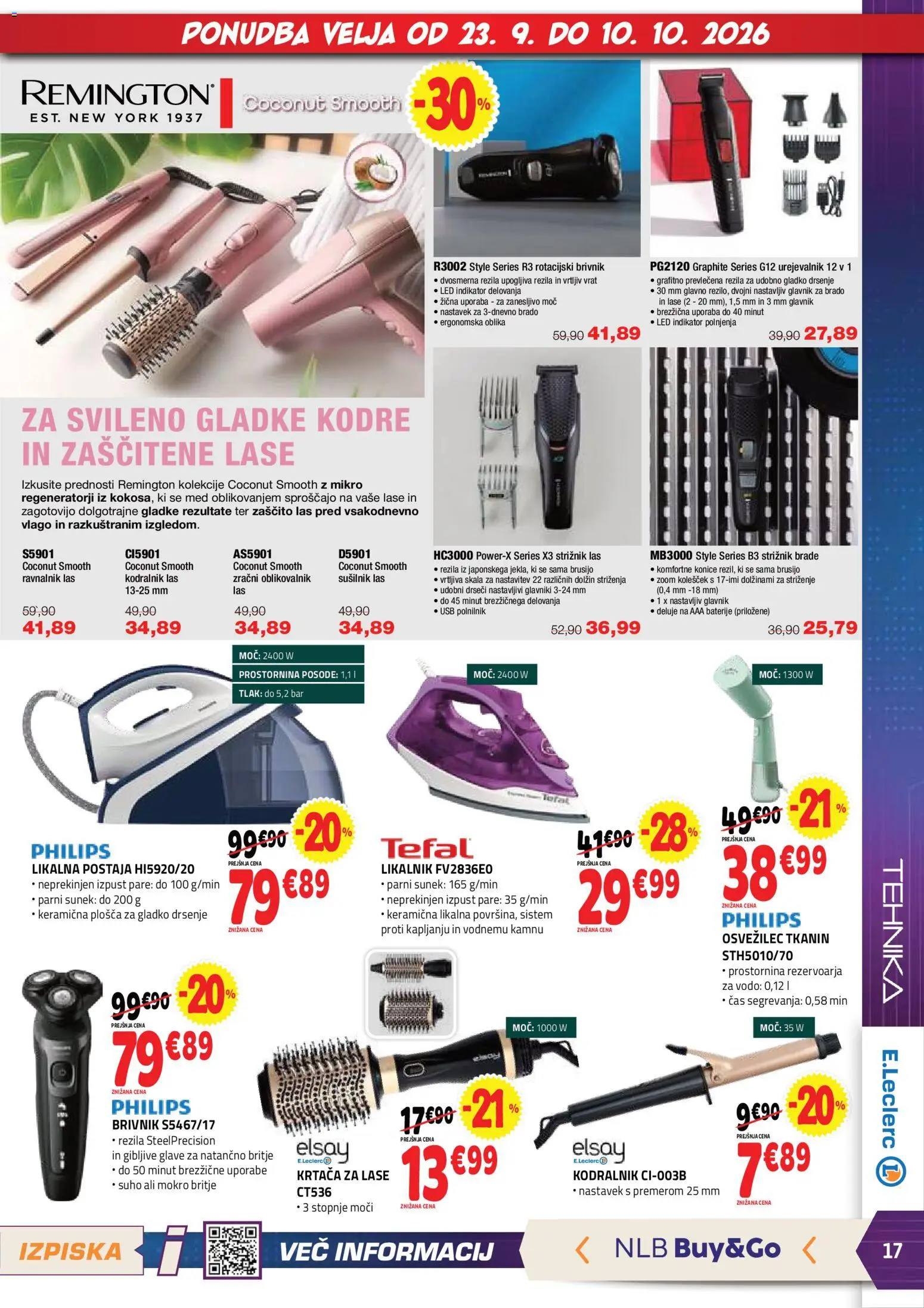 Novi E.leclerc katalog ponudbe – veljaven od 23.09.2026 | Stran: 17 | Izdelki: Ravnalnik las, Glavnik, Strižnik, Brivnik