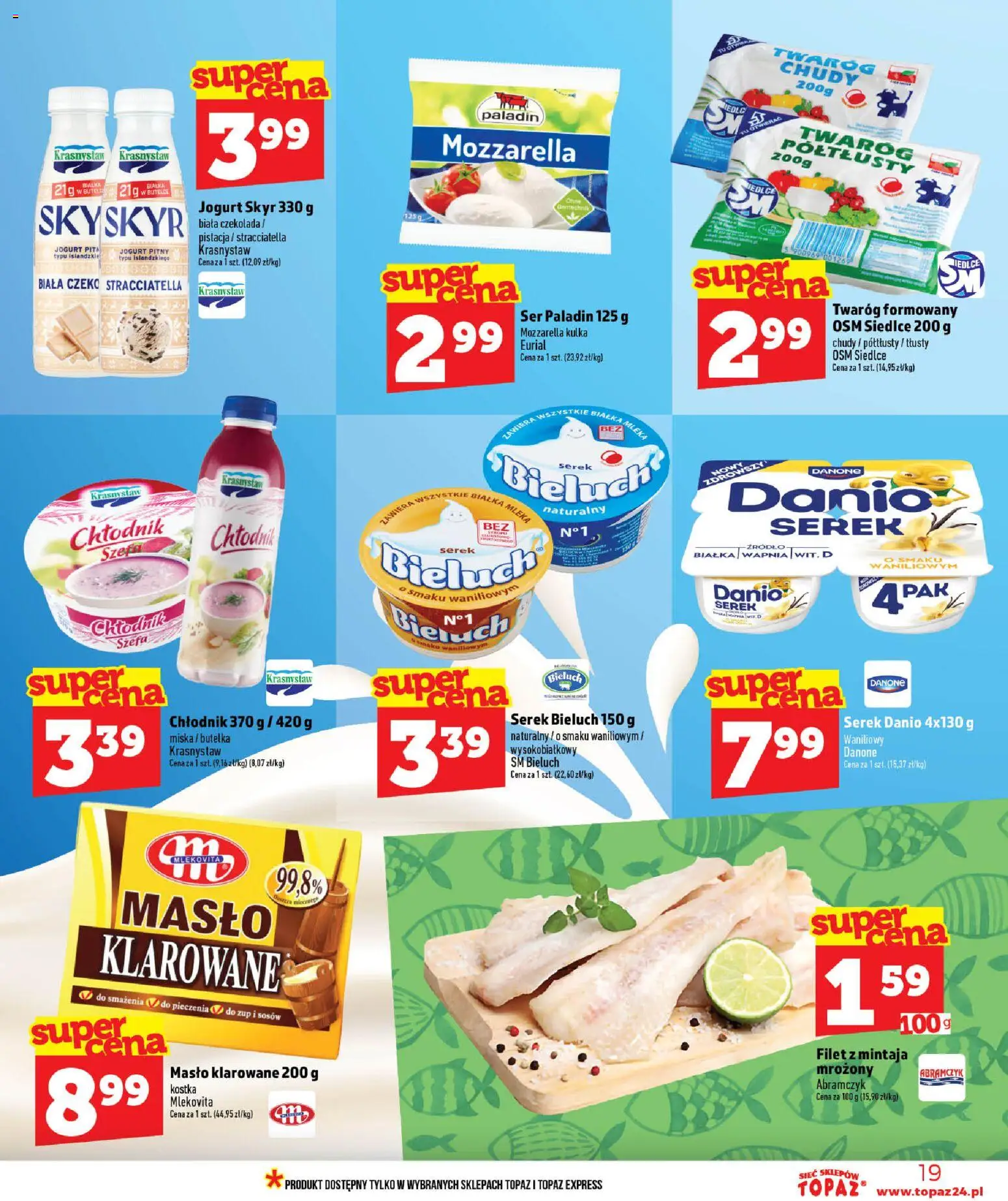 Topaz gazetka - MAZ od 11.06.2026 | Strona: 19 | Produkty: Jogurt pitny, Masło, Mozzarella, Twaróg