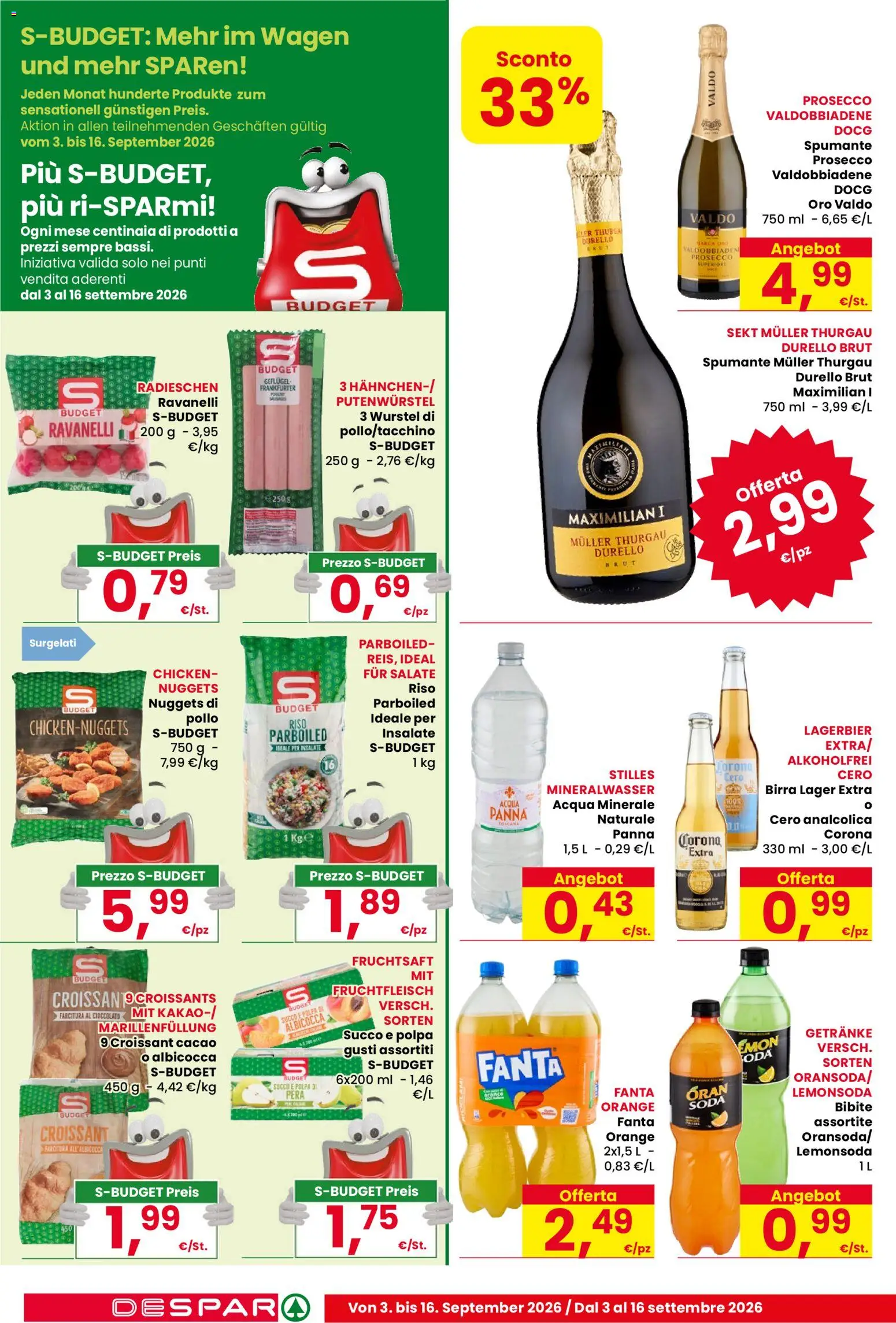 Volantino Despar del 03/09/2026 | Pagina: 14 | Prodotti: Cioccolato, Panna, Spumante, Croissant