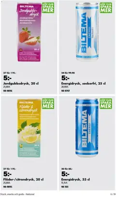 Biltema erbjudanden Dryck, snacks och godis - Förhandsvisning av reklamblad från butik Biltema aktuell från 21/08/2026 | Sida: 6 | Produkter: Ved, Snacks, Godis